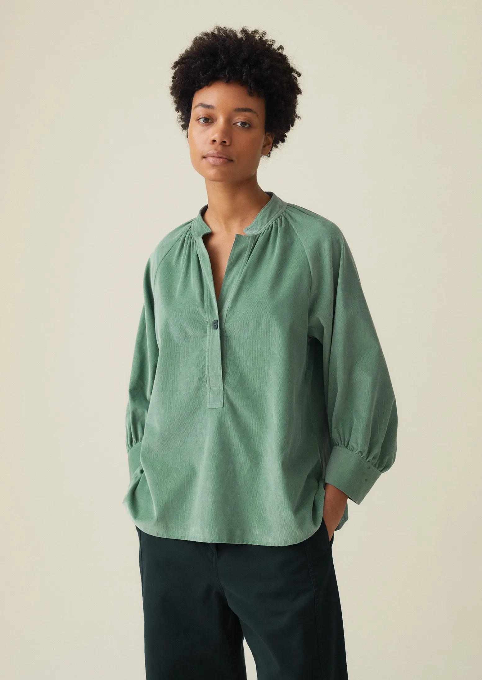 Organic Needlecord Raglan Shirt | Thorn Green sold by TOAST product image thumbnail 2
