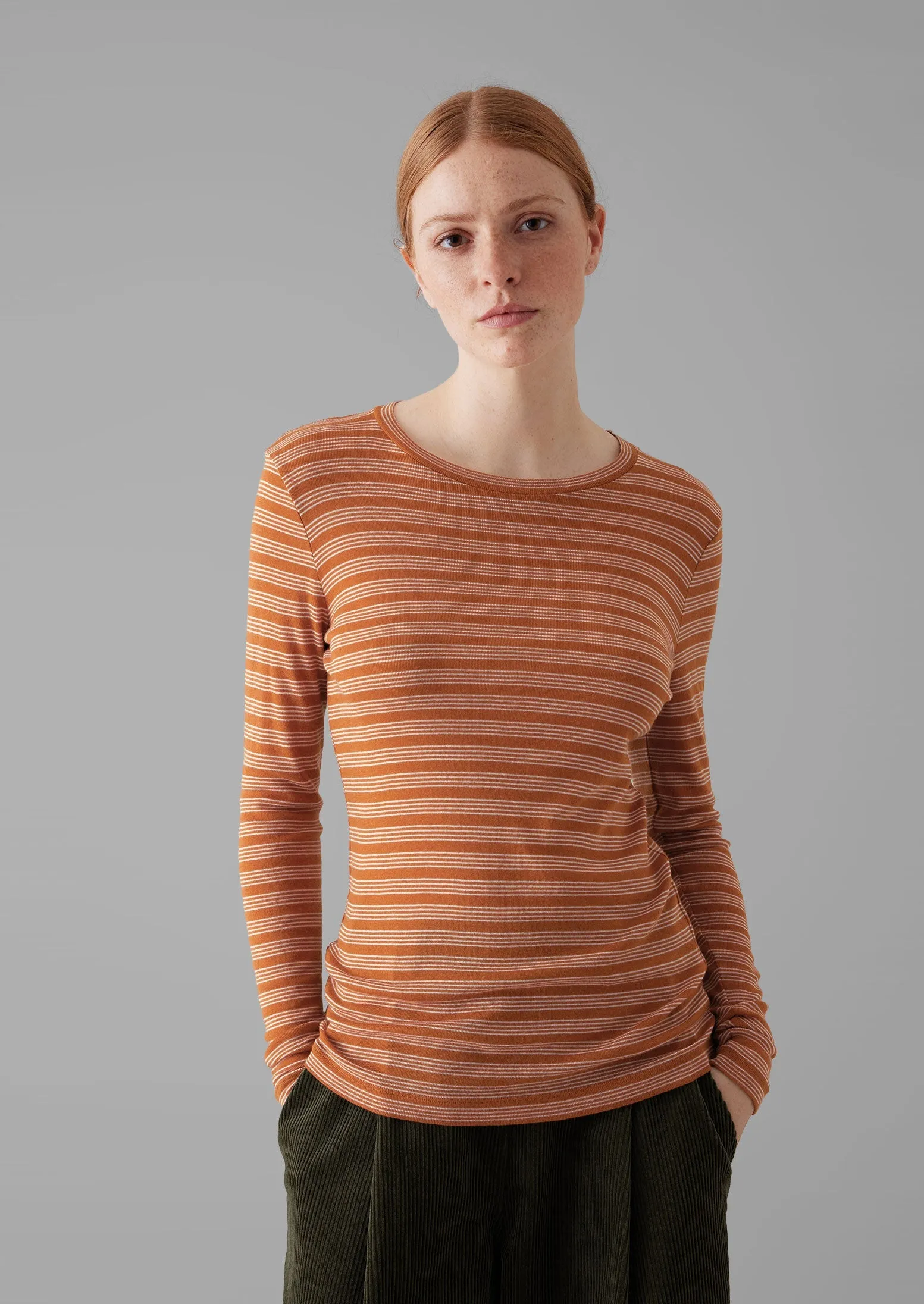 Agnes Stripe Wool Lyocell Tee | Bauxite Orange/Mauve sold by TOAST product image thumbnail 2