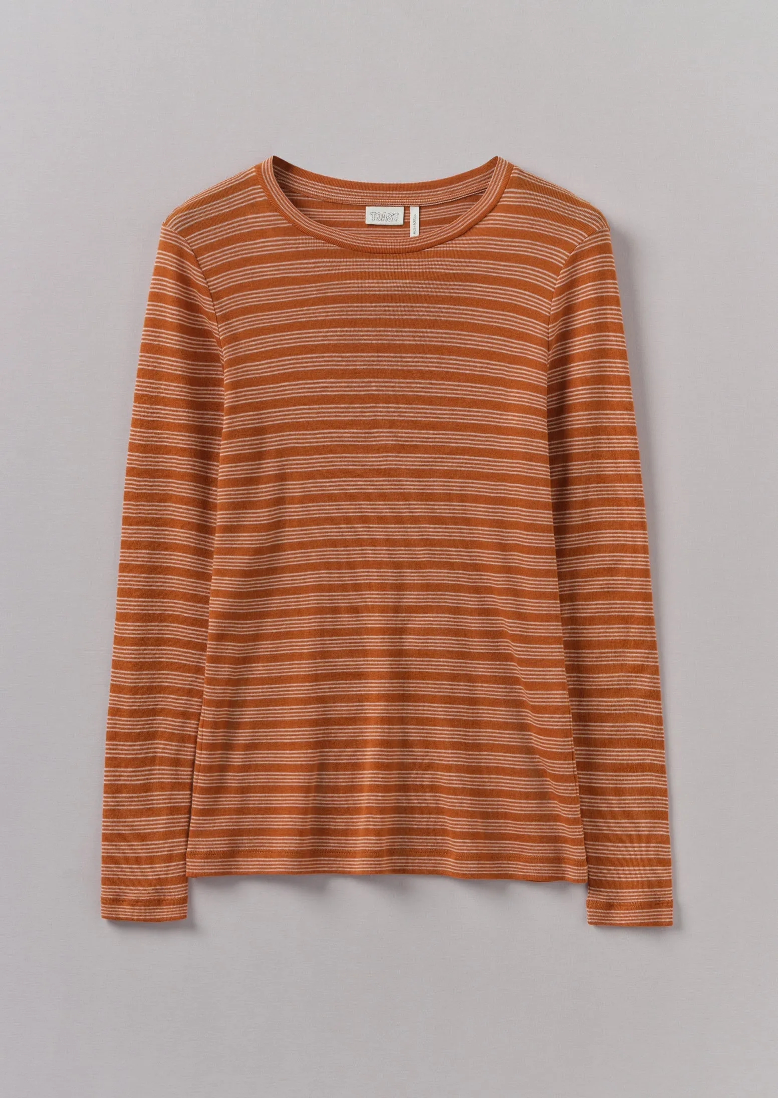 Agnes Stripe Wool Lyocell Tee | Bauxite Orange/Mauve sold by TOAST