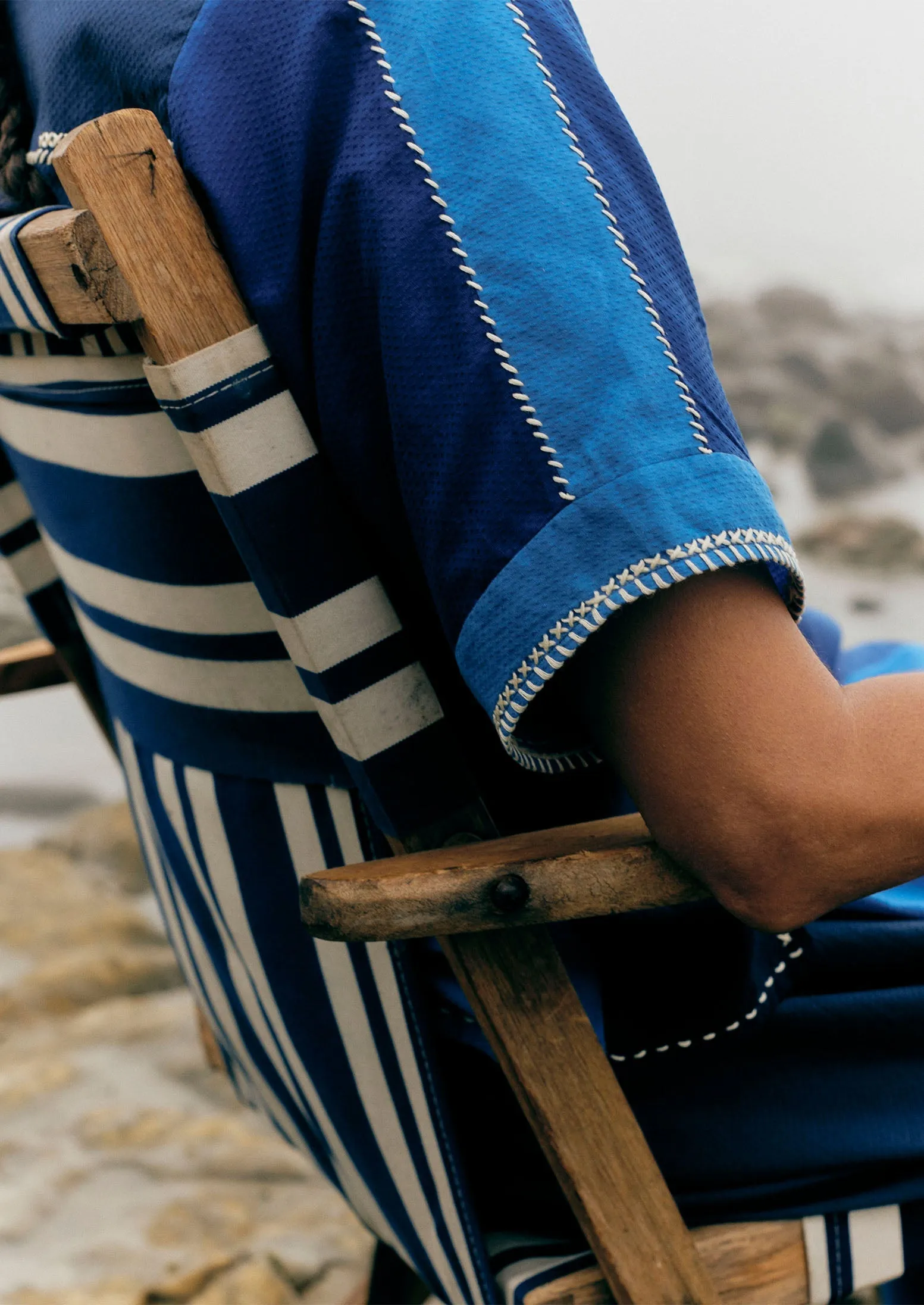 Hand Embroidered Cotton Patchwork Shirt | Mixed Blues sold by TOAST product image thumbnail 5