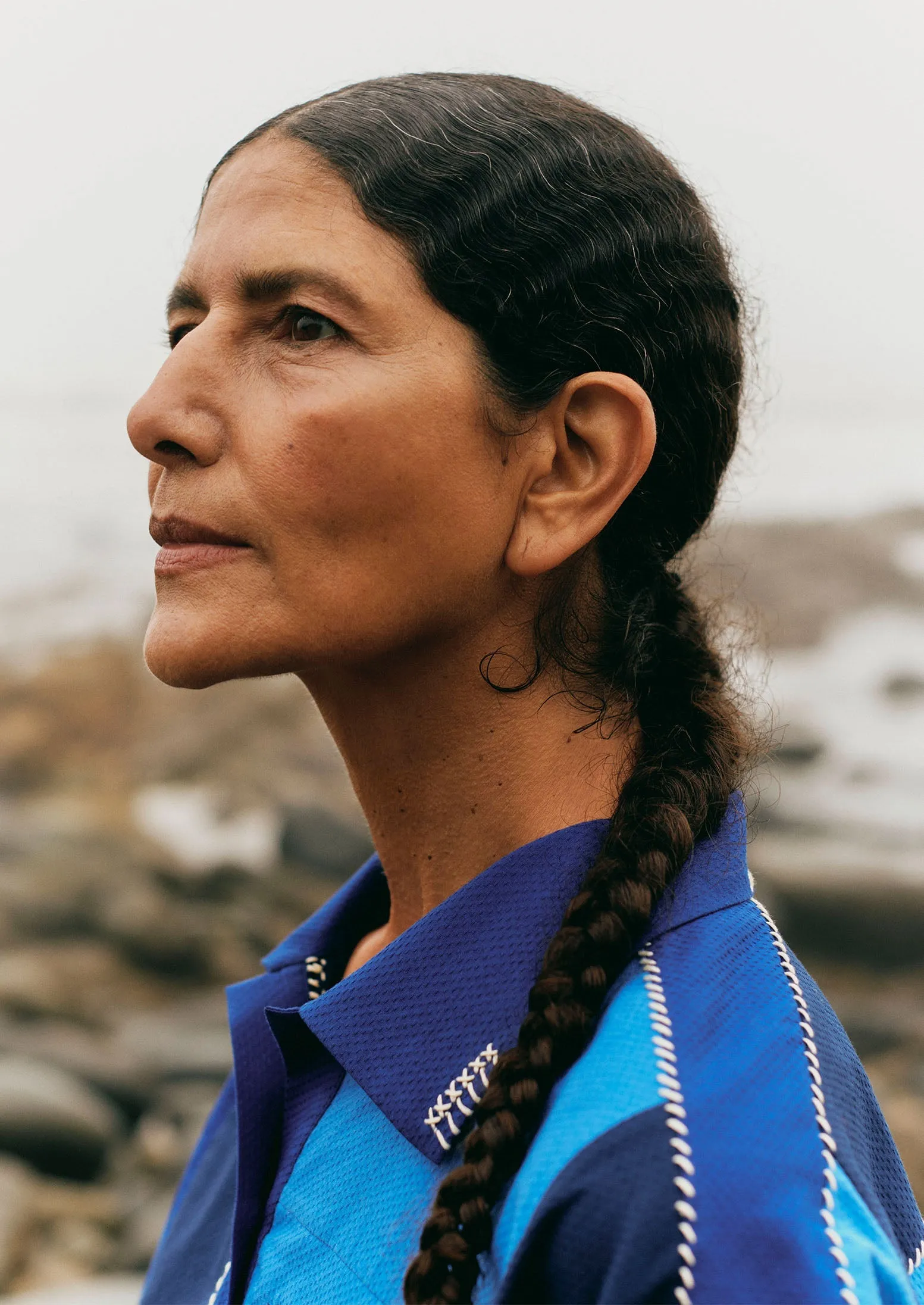 Hand Embroidered Cotton Patchwork Shirt | Mixed Blues sold by TOAST product image thumbnail 4