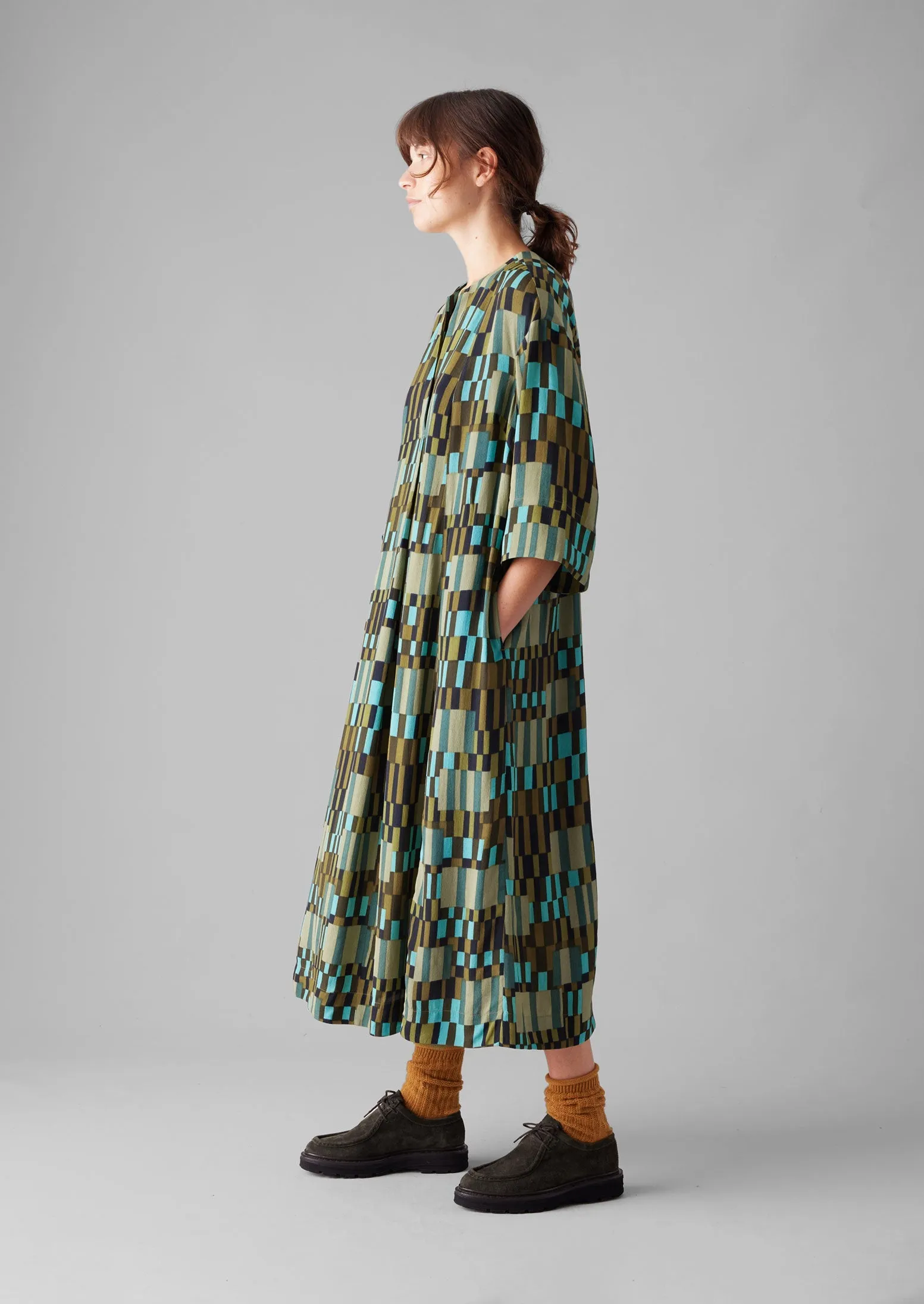 Irregular Check Print Tie Front Dress | Olive/Mint sold by TOAST product image thumbnail 2