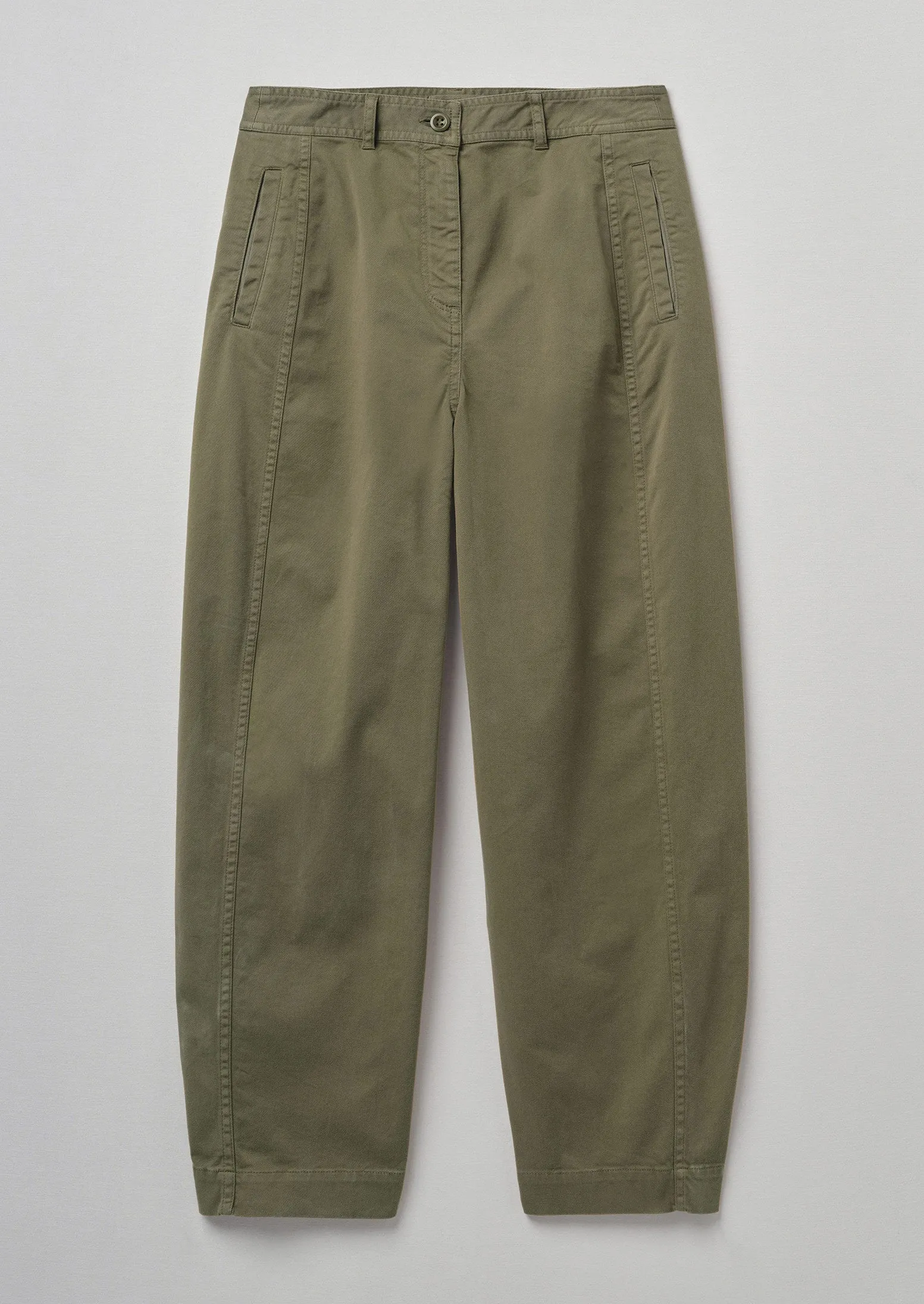 Kathe Flat Front Cotton Twill Trousers | Dark Pear sold by TOAST