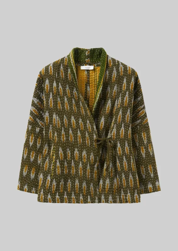 Repurposed Ikat Kantha Jacket | Greens sold by TOAST