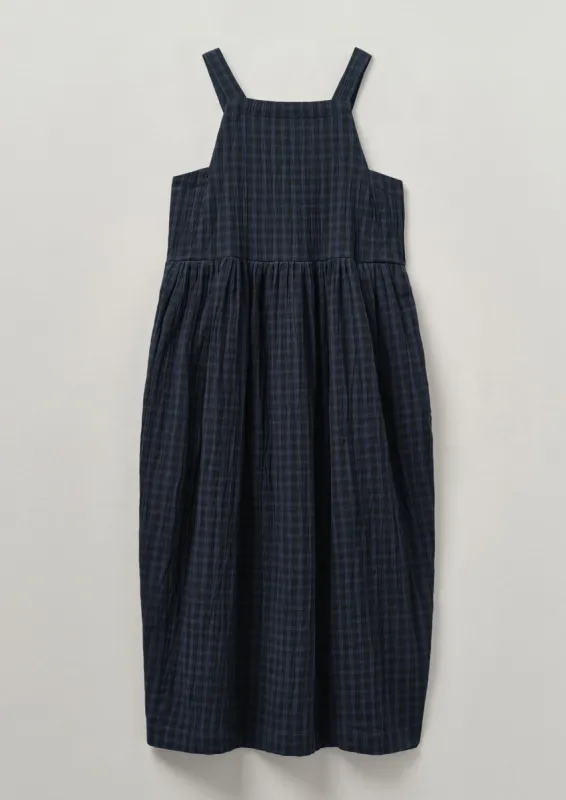 Gathered Waist Crinkled Cotton Pinafore Dress | Navy sold by TOAST
