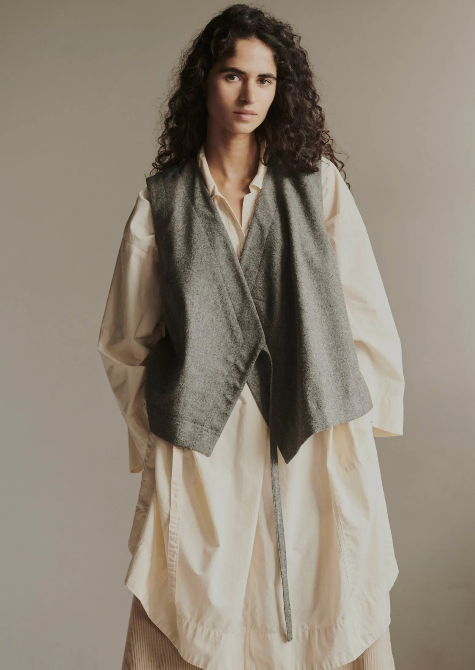 Wool Flannel Sleeveless Jacket | Grey Melange sold by TOAST product image thumbnail 3