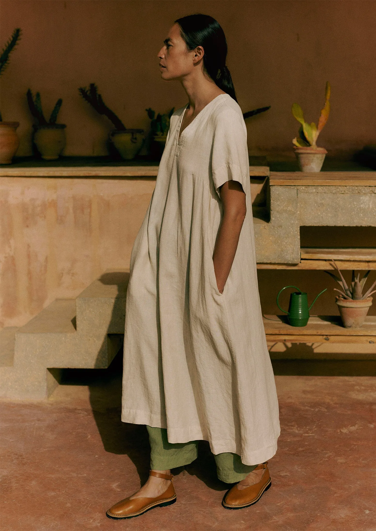 Garment Dyed Linen V-Neck Dress | Stone sold by TOAST product image thumbnail 2