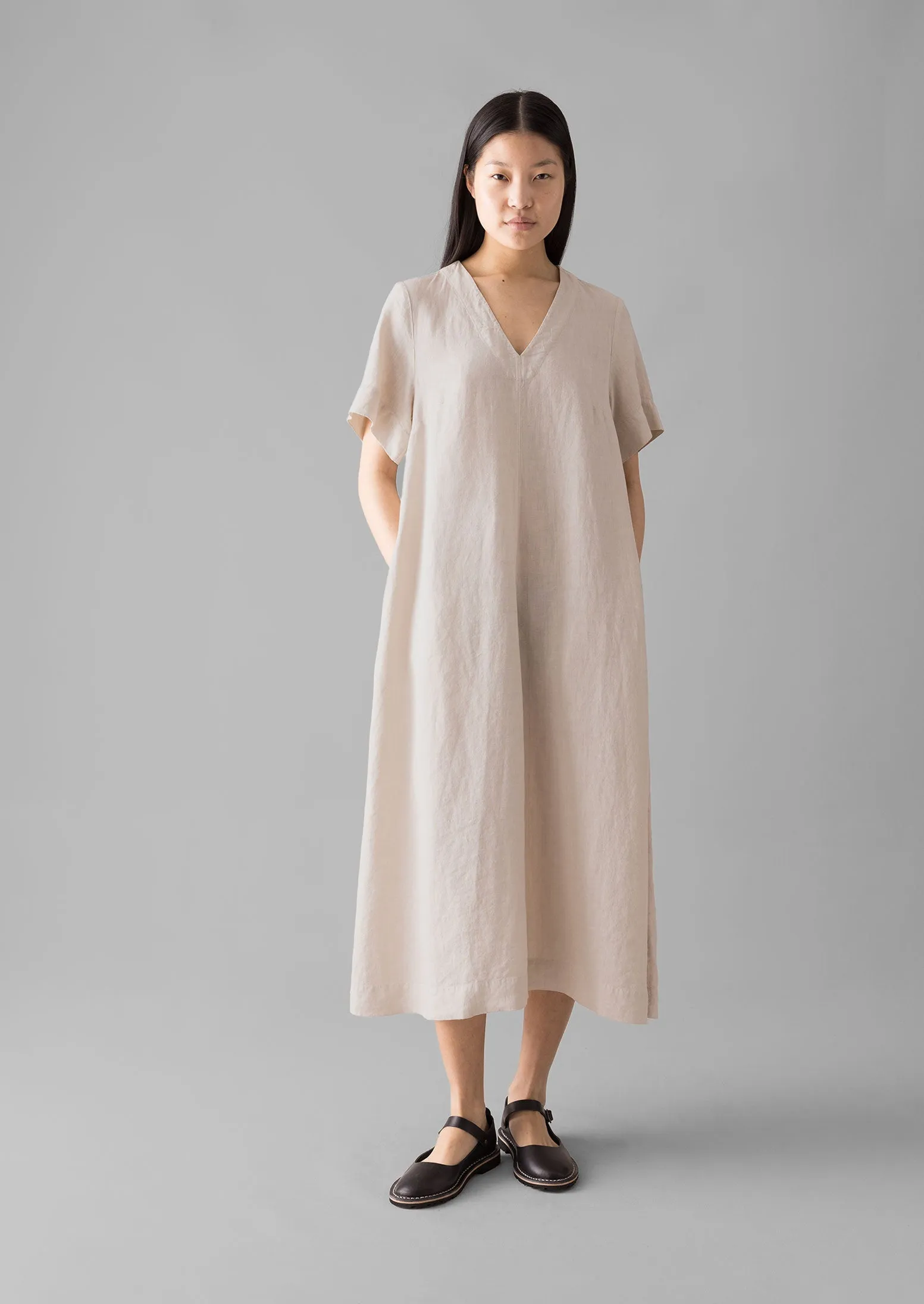 Garment Dyed Linen V-Neck Dress | Stone sold by TOAST product image thumbnail 4