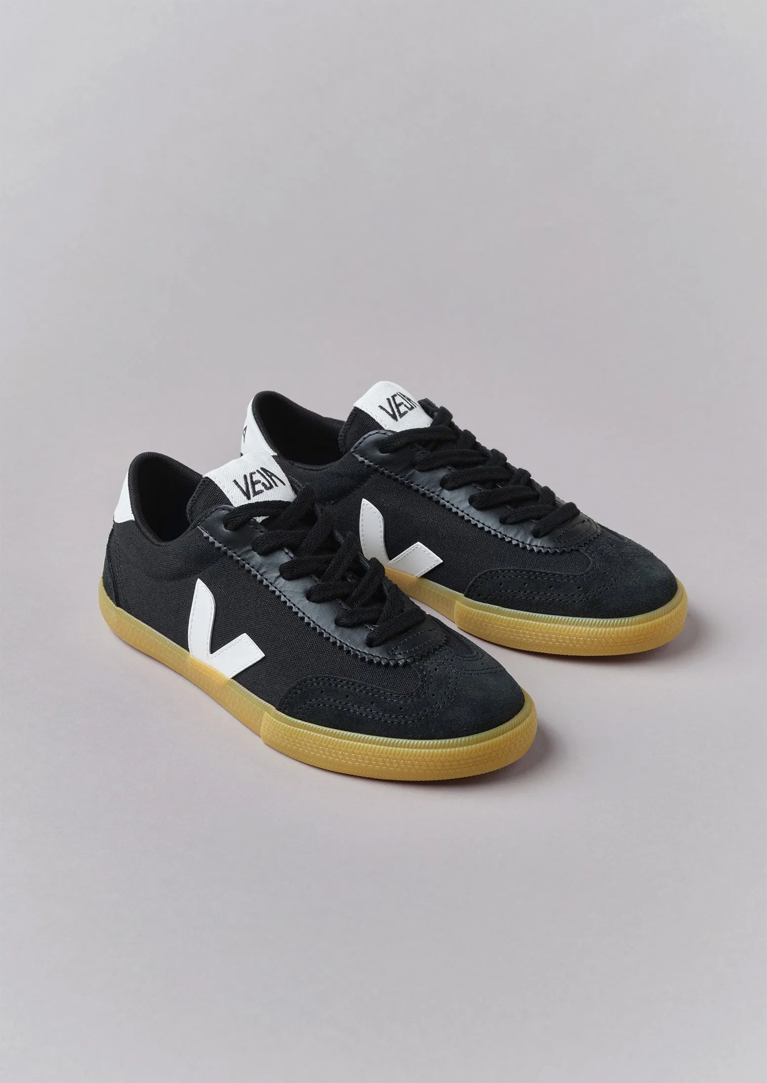 Veja Volley Canvas Trainers | Black/White/Natural sold by TOAST