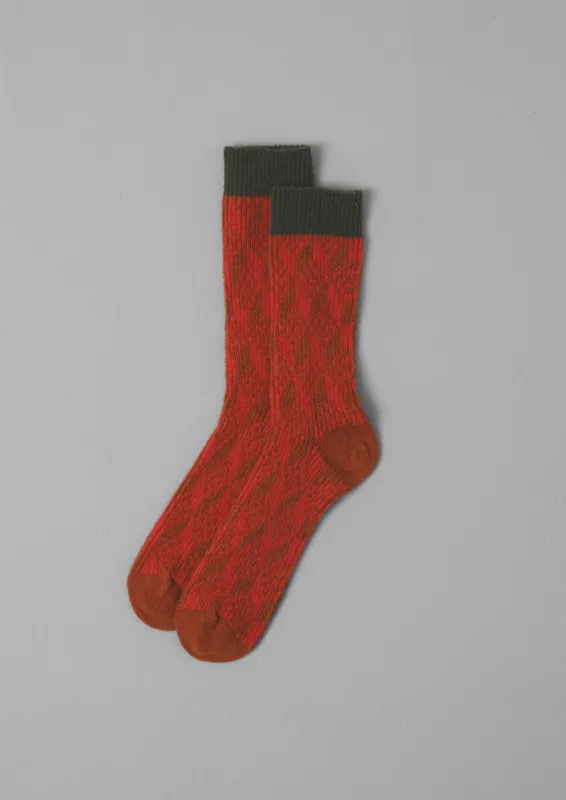 Geo Pattern Socks | Carmine/Orange sold by TOAST