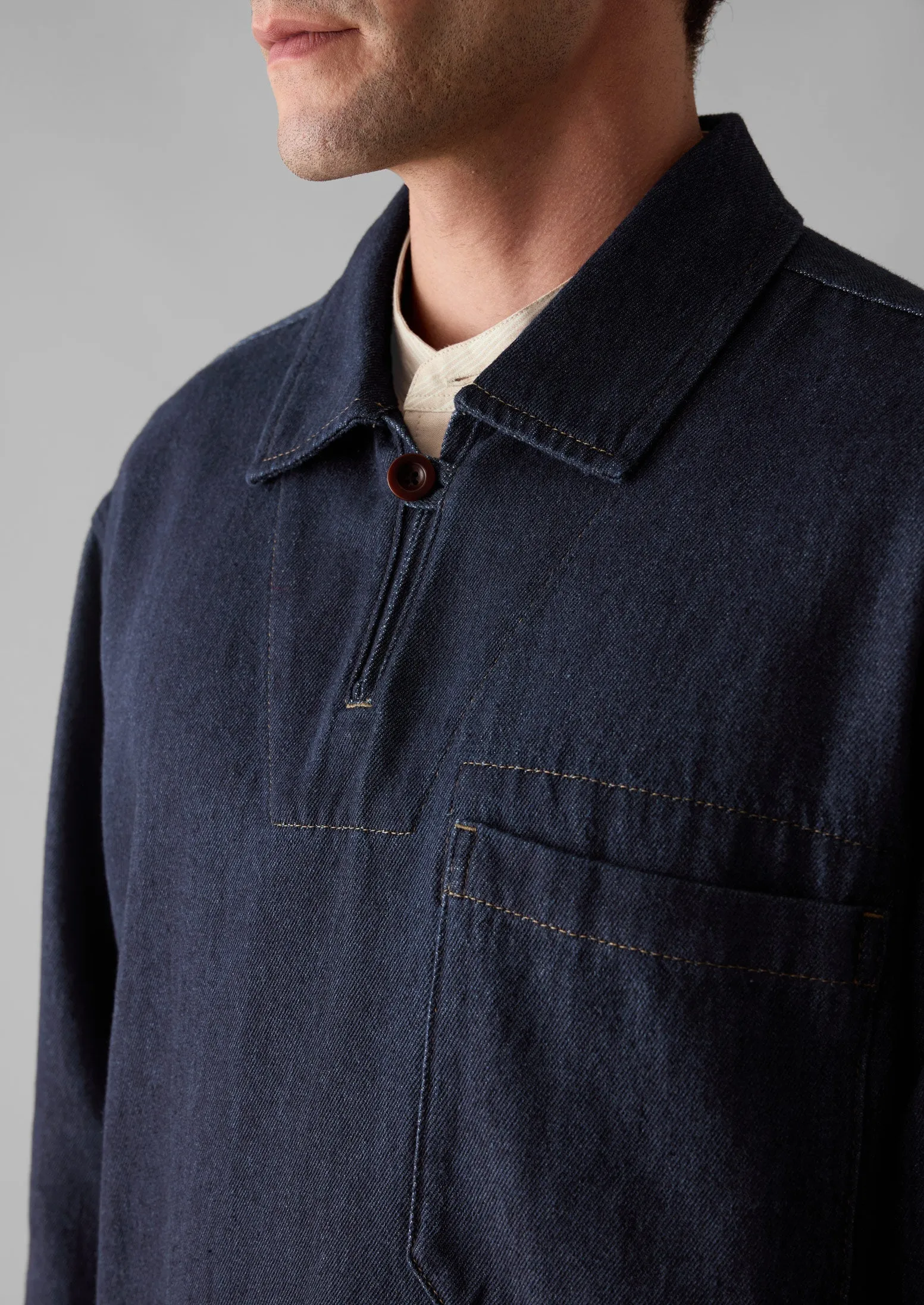 Cotton Hemp Denim Smock Shirt | Indigo sold by TOAST product image thumbnail 5