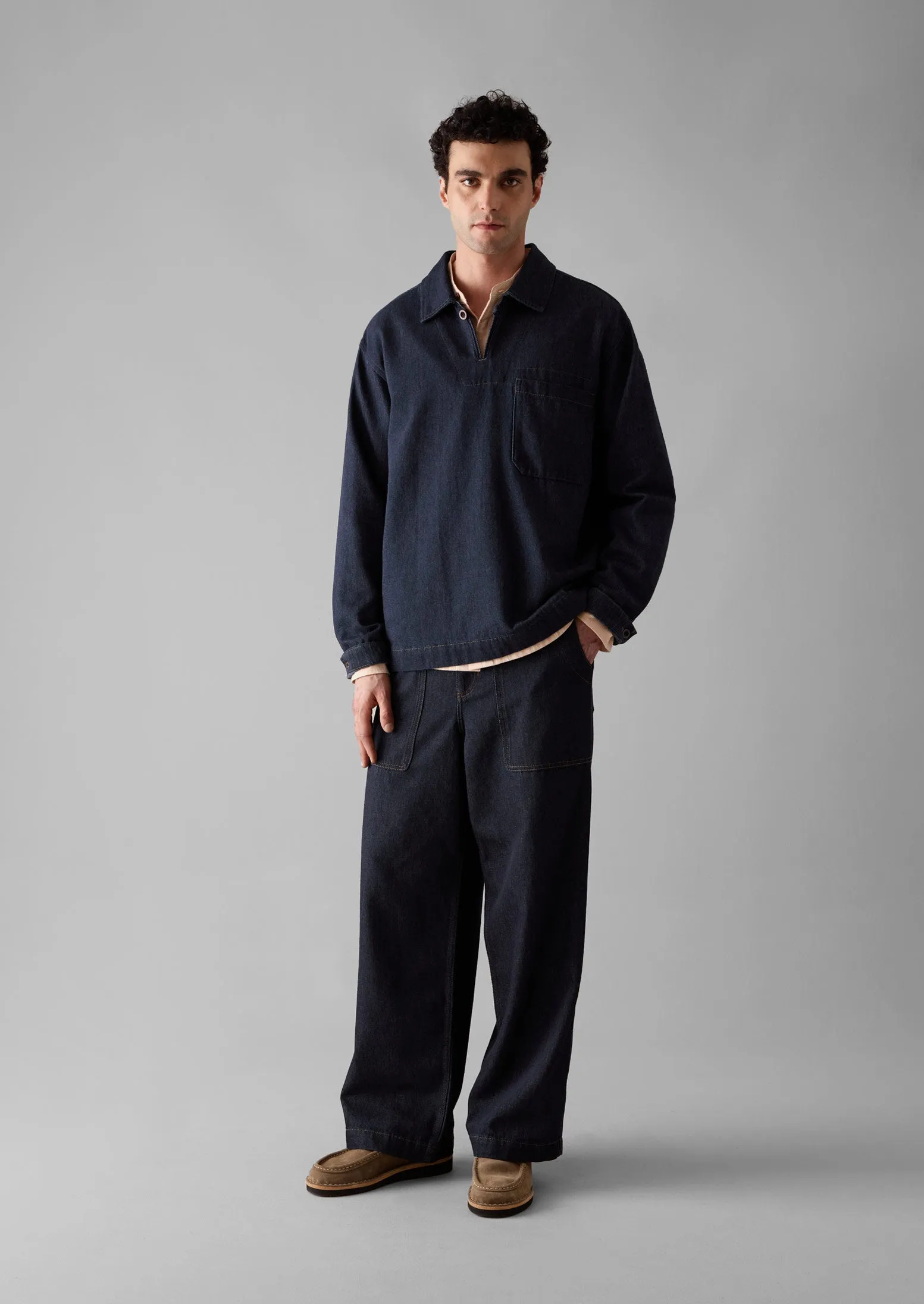 Cotton Hemp Denim Smock Shirt | Indigo sold by TOAST product image thumbnail 3