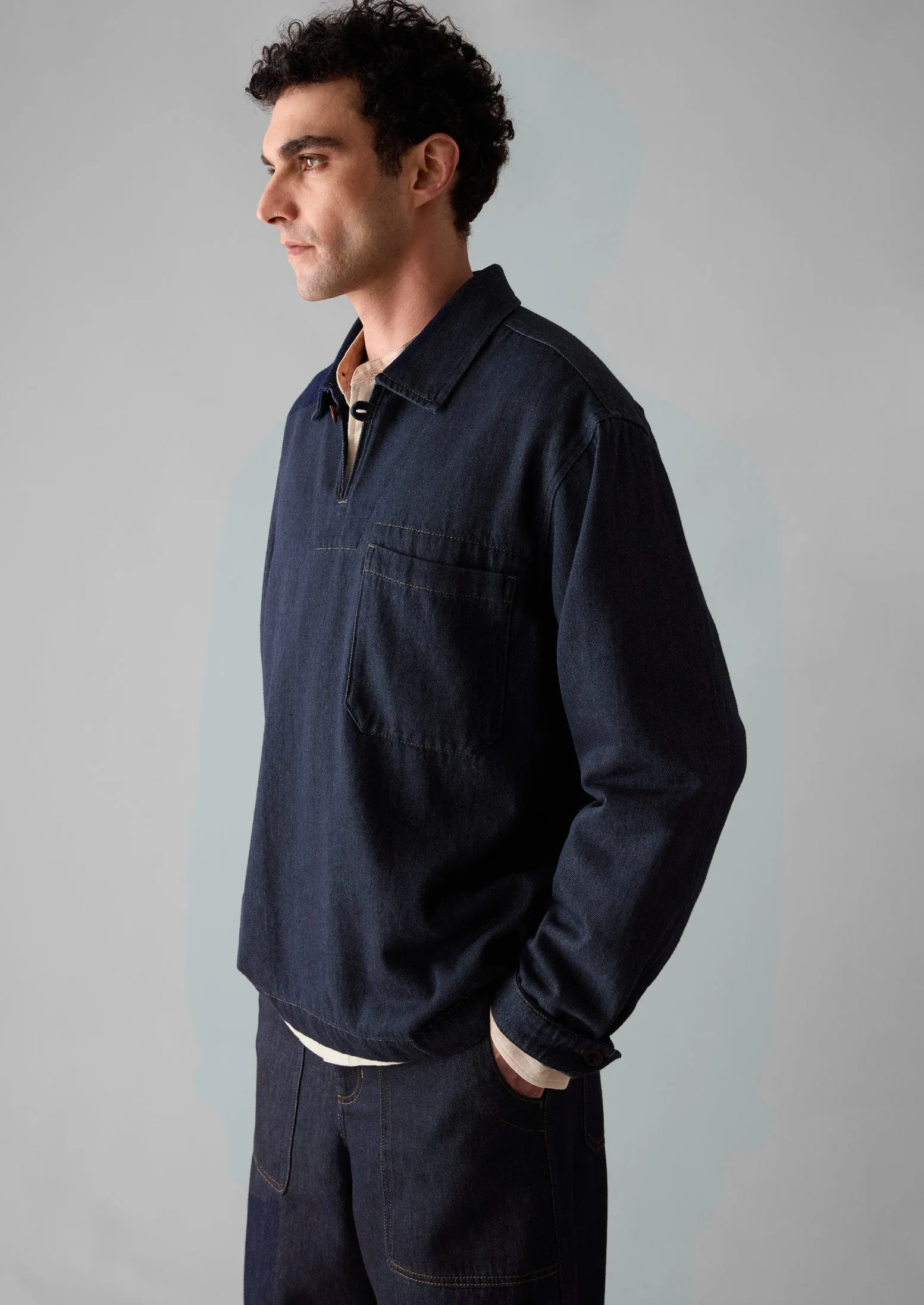 Cotton Hemp Denim Smock Shirt | Indigo sold by TOAST product image thumbnail 4