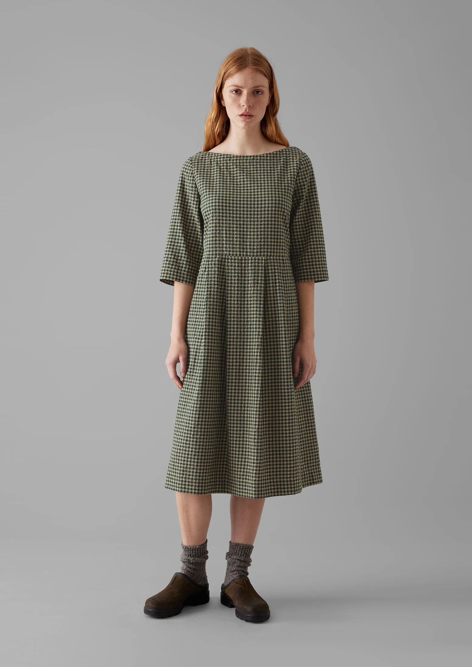 Franca Cotton Gingham Seersucker Dress | Olive Green sold by TOAST product image thumbnail 2