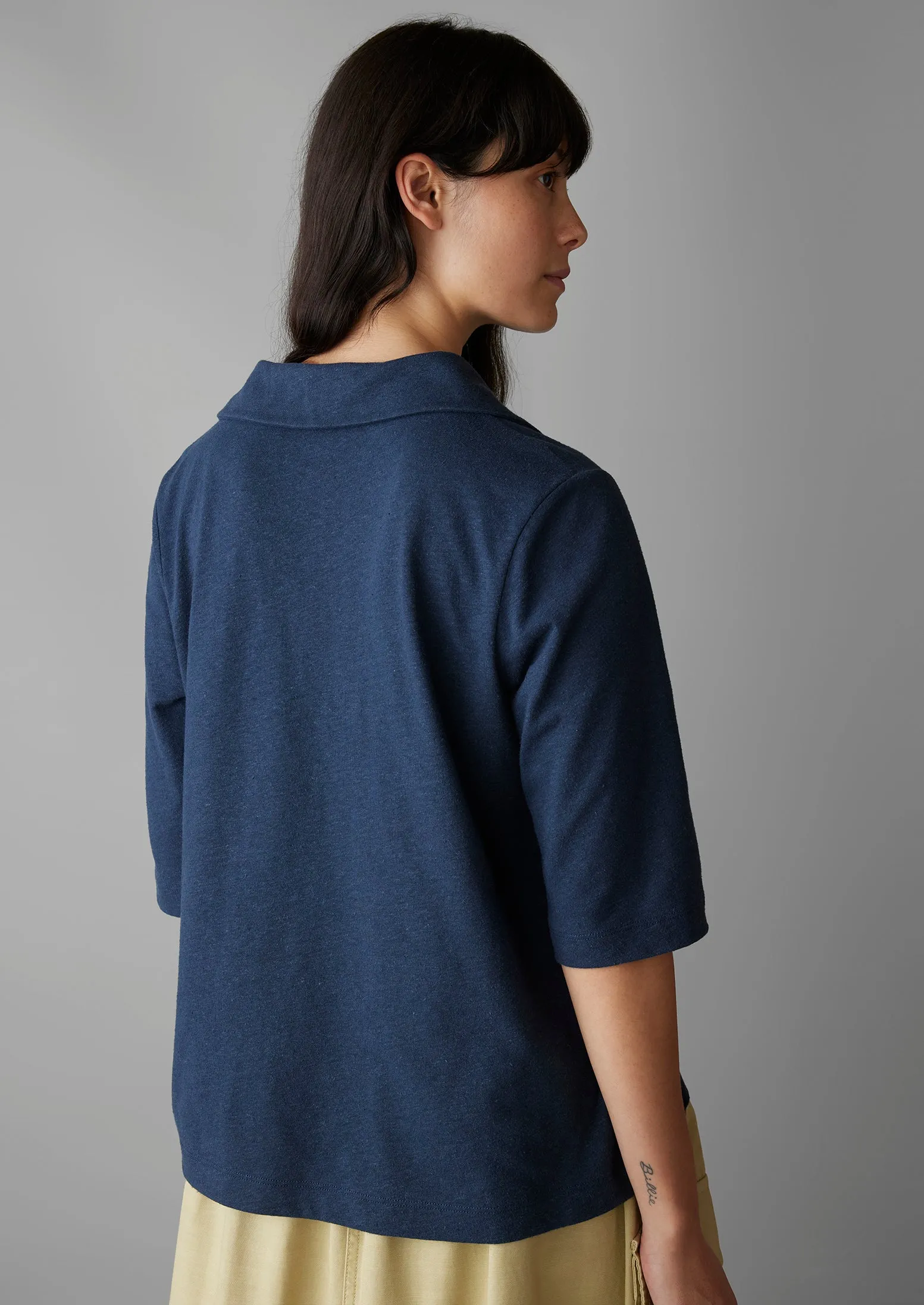 Round Collar Cotton Hemp Tee | Liquorice Navy sold by TOAST product image thumbnail 5
