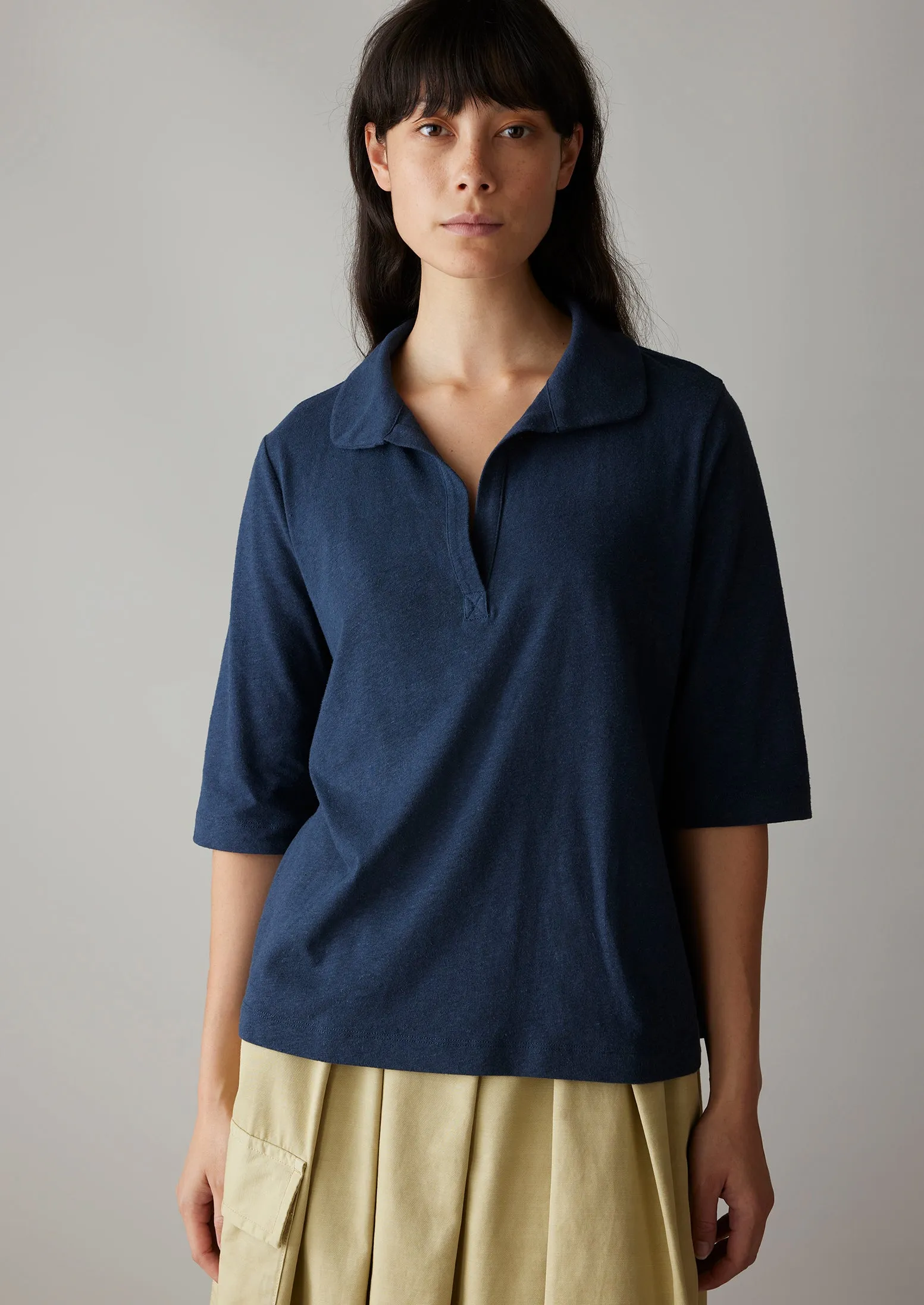 Round Collar Cotton Hemp Tee | Liquorice Navy sold by TOAST product image thumbnail 2
