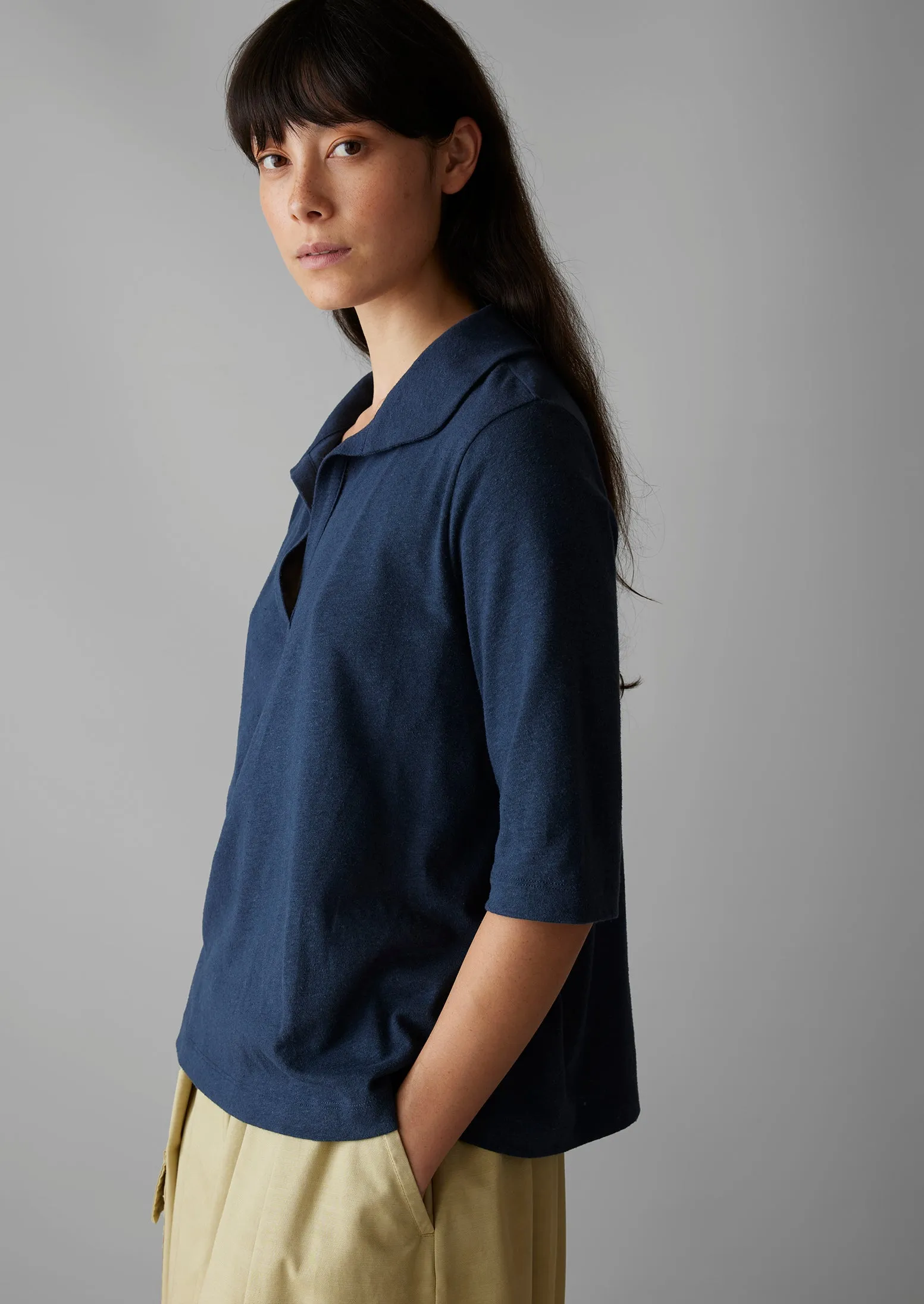 Round Collar Cotton Hemp Tee | Liquorice Navy sold by TOAST product image thumbnail 4