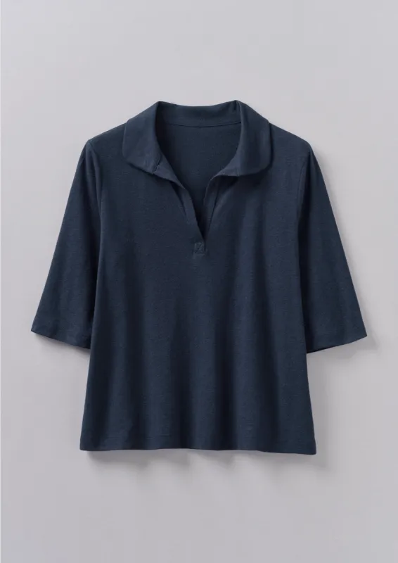 Round Collar Cotton Hemp Tee | Liquorice Navy sold by TOAST