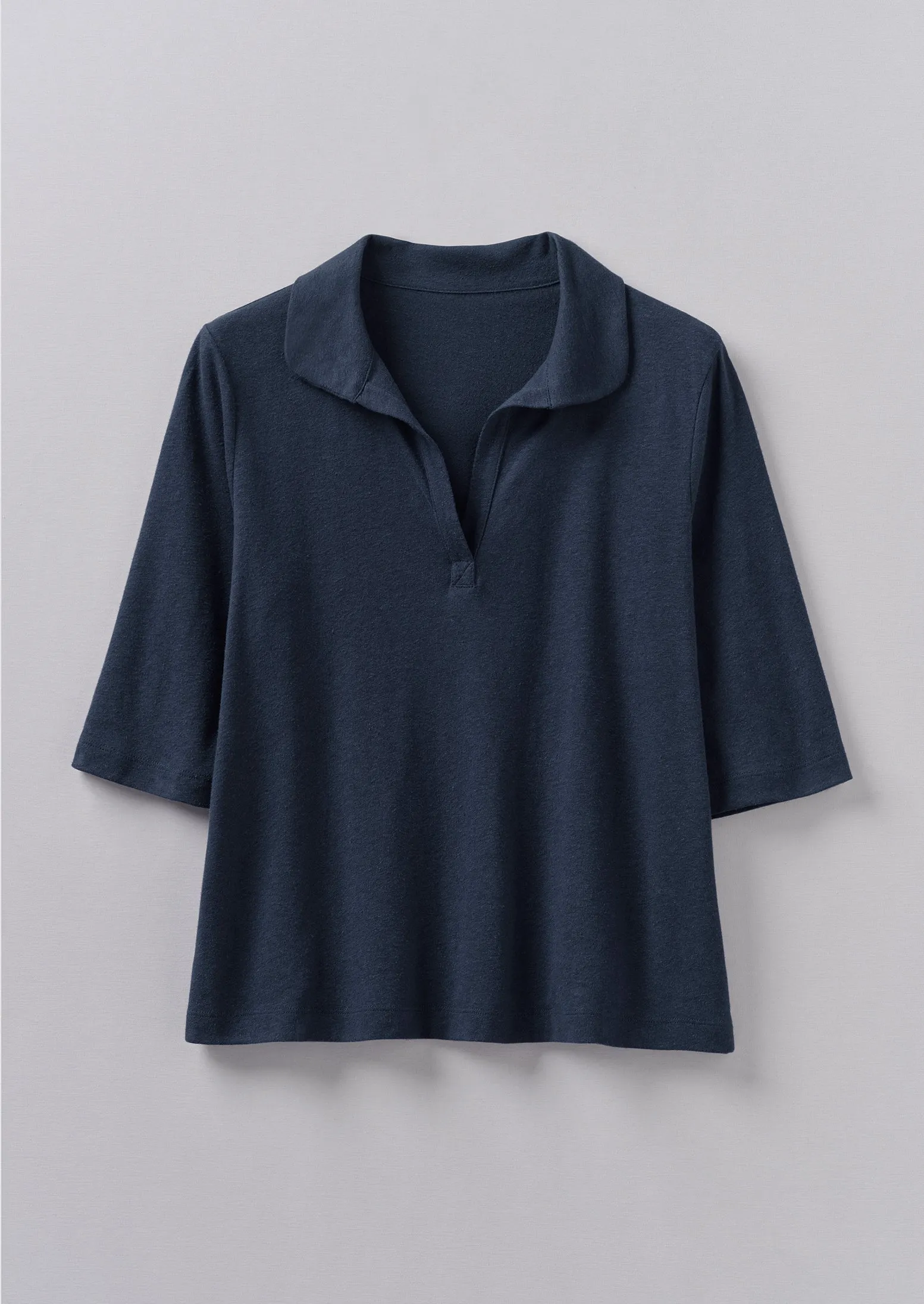 Round Collar Cotton Hemp Tee | Liquorice Navy sold by TOAST