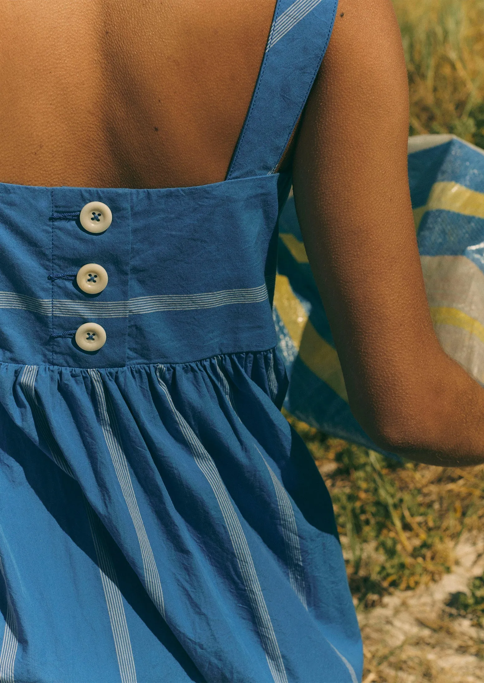 Summer Camp Stripe Poplin Dress | Enamel Blue sold by TOAST product image thumbnail 3