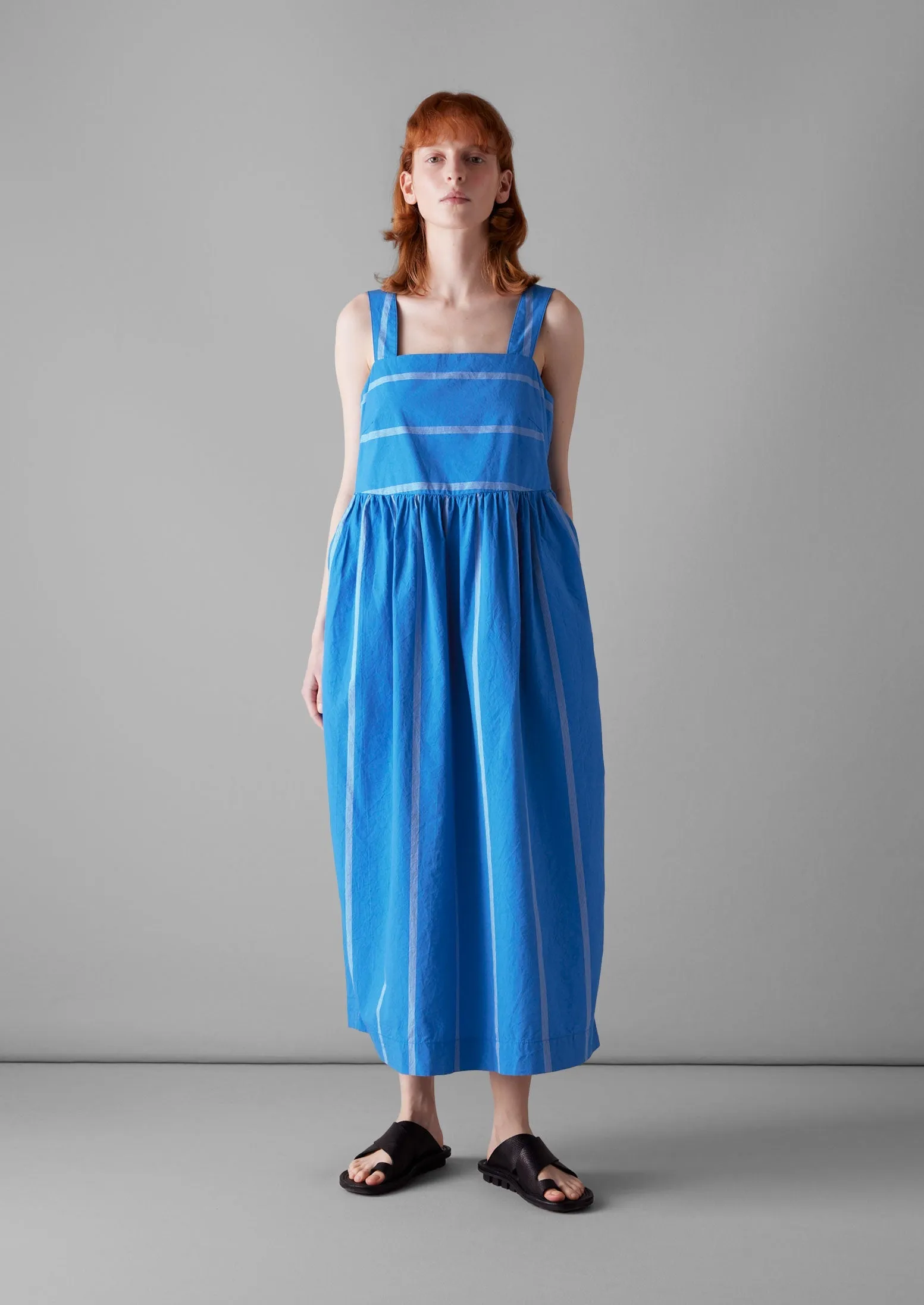 Summer Camp Stripe Poplin Dress | Enamel Blue sold by TOAST product image thumbnail 4