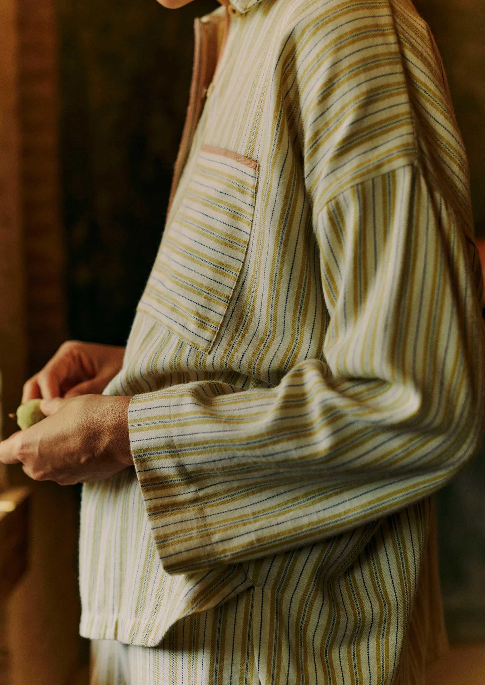 Nova Stripe Flannel Pyjamas | Ecru/Celery sold by TOAST product image thumbnail 3