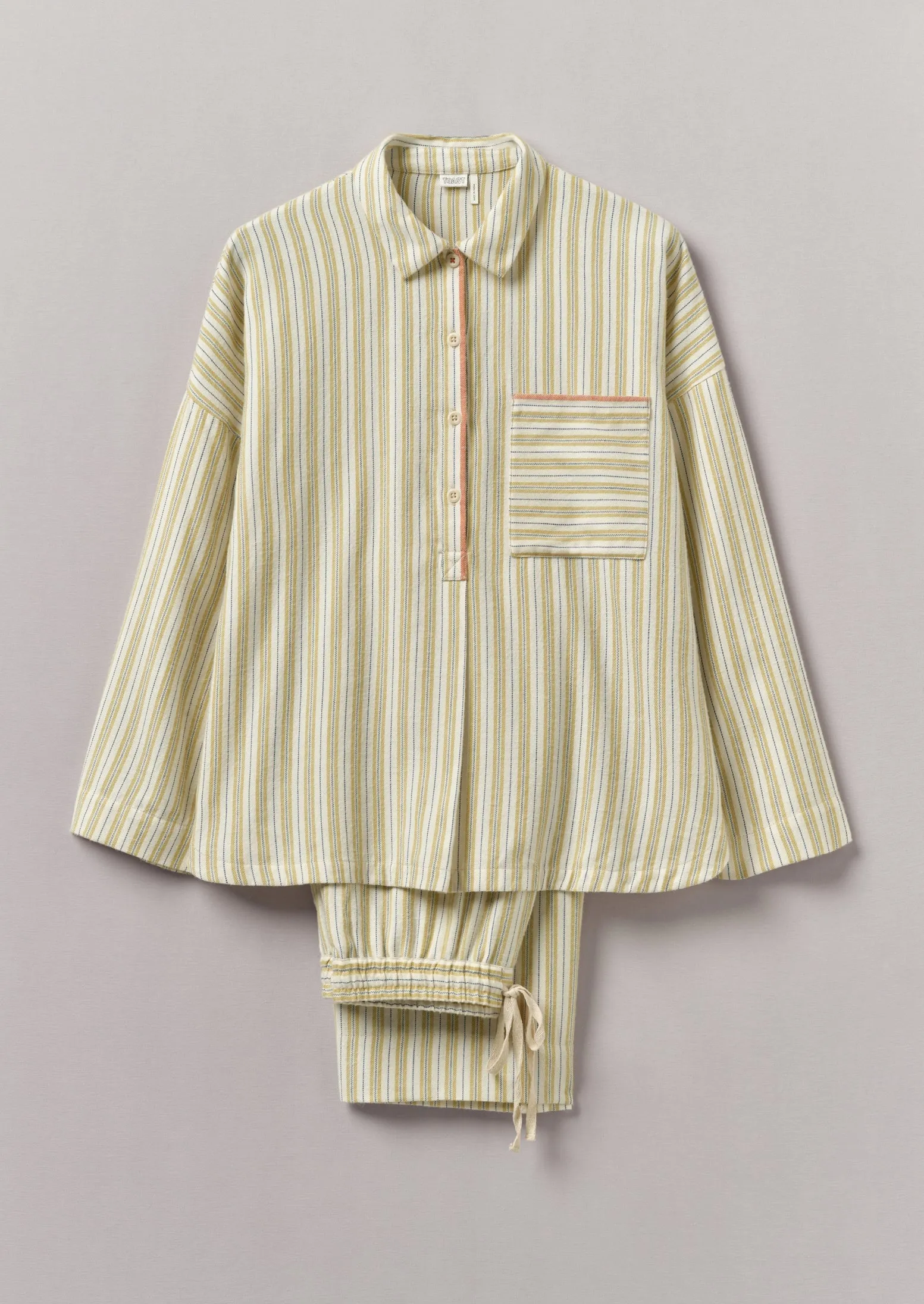 Nova Stripe Flannel Pyjamas | Ecru/Celery sold by TOAST