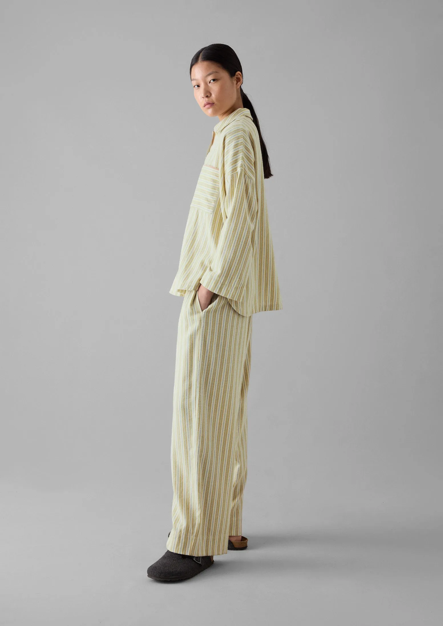 Nova Stripe Flannel Pyjamas | Ecru/Celery sold by TOAST product image thumbnail 5