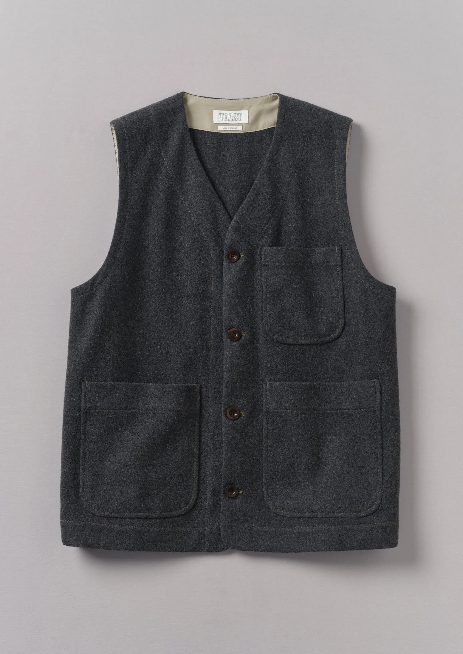 Melton Wool Blend Gilet | Charcoal sold by TOAST