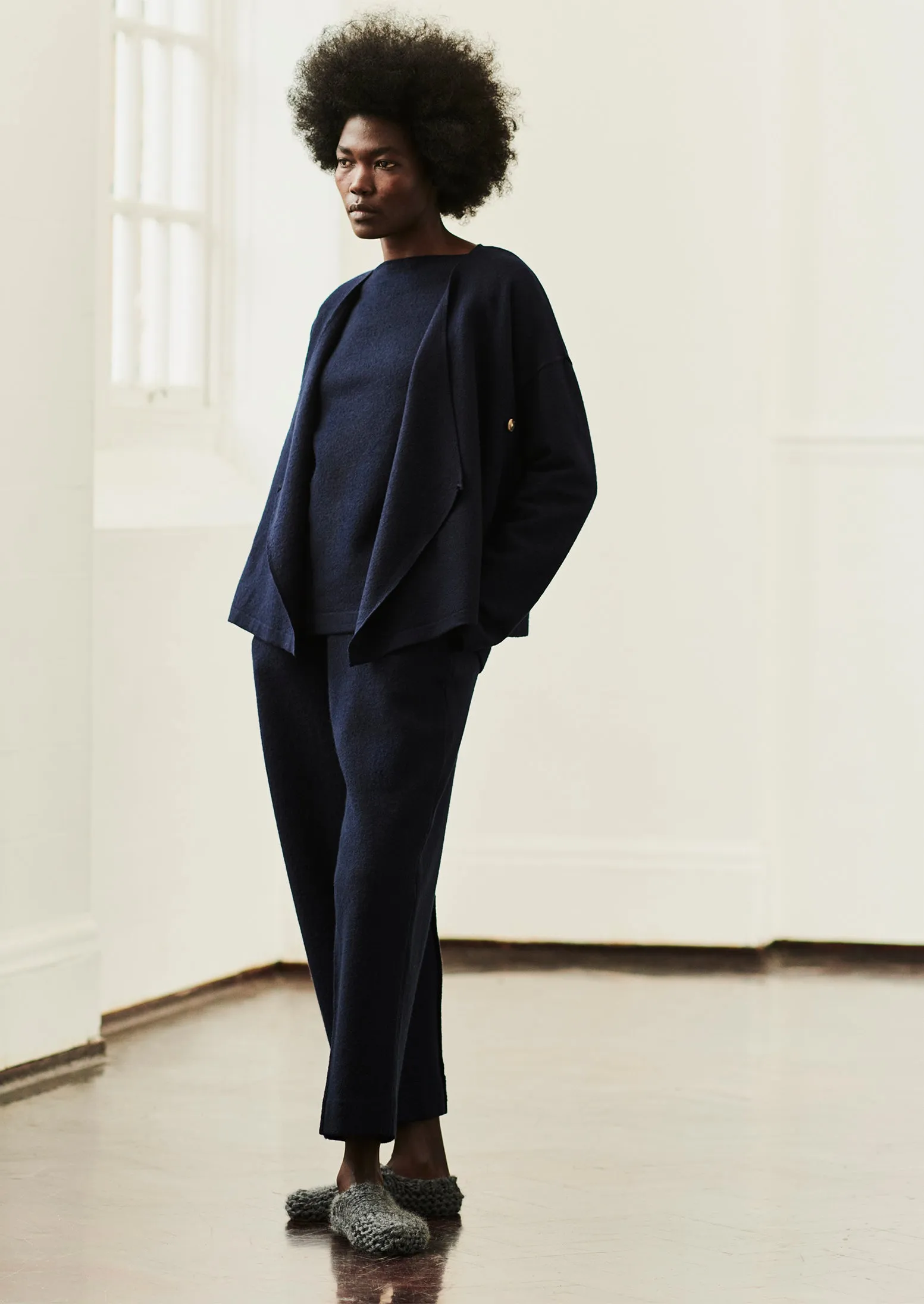 Boiled Wool Pull On Trousers | Navy sold by TOAST product image thumbnail 2