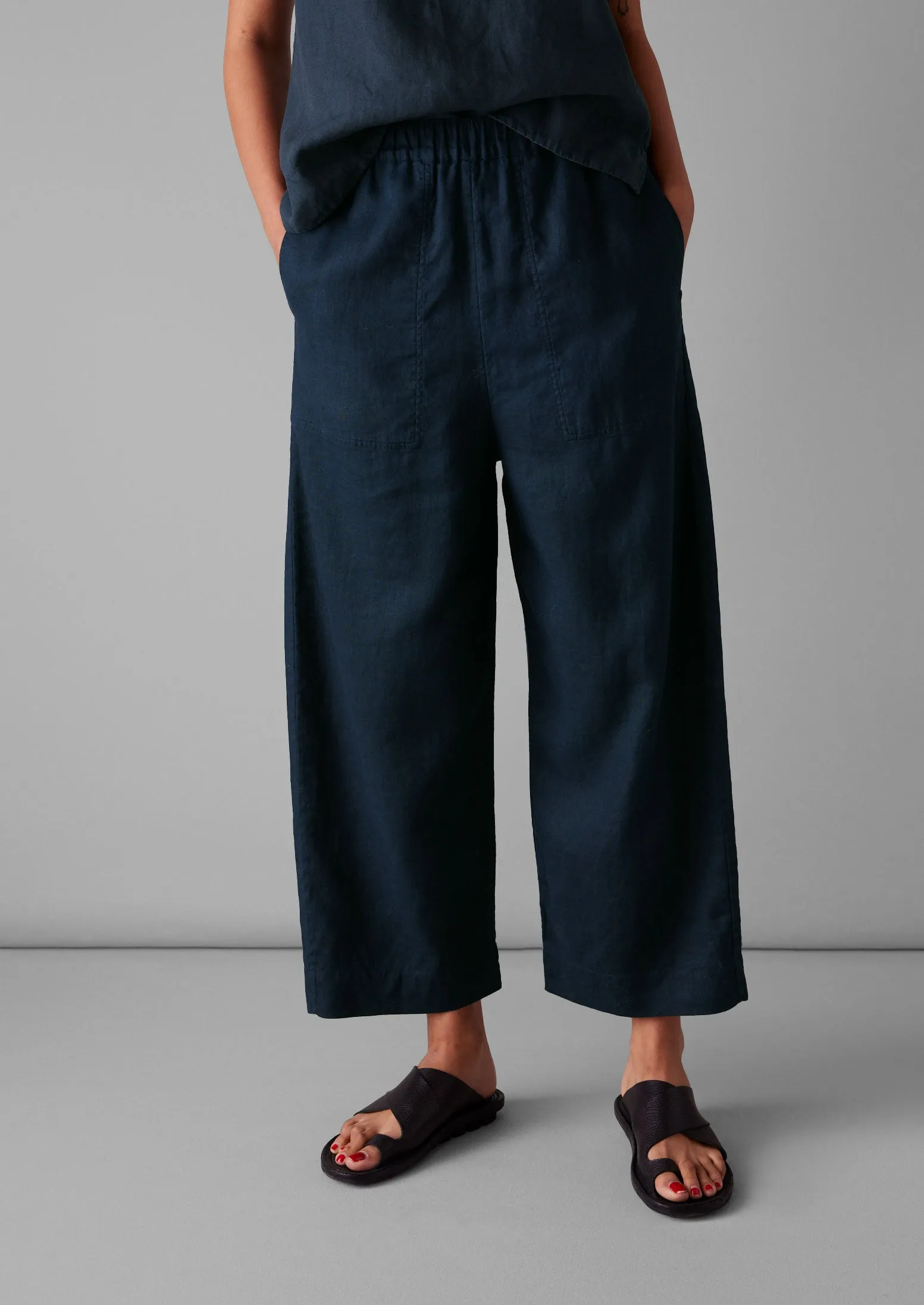 Garment Dyed Linen Barrel Leg Trousers | Midnight sold by TOAST product image thumbnail 2