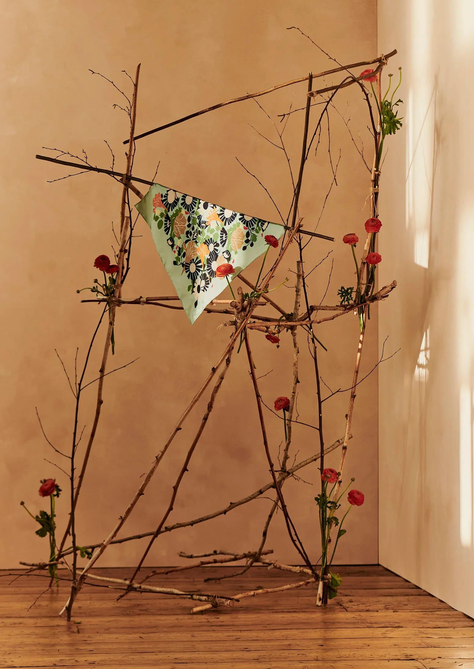 Trailing Nasturtium Print Silk Bandana | Garden Green sold by TOAST product image thumbnail 2