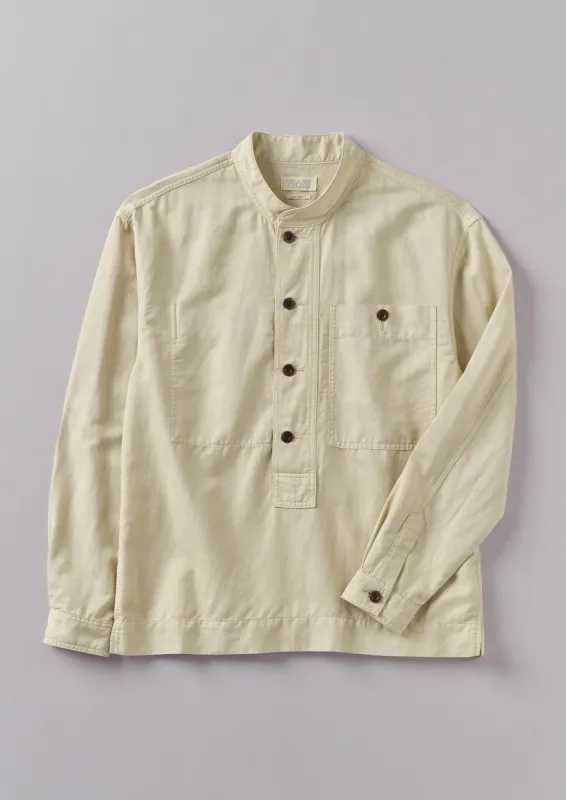 Grandad Collar Half Placket Cotton Linen Shirt | Stone sold by TOAST