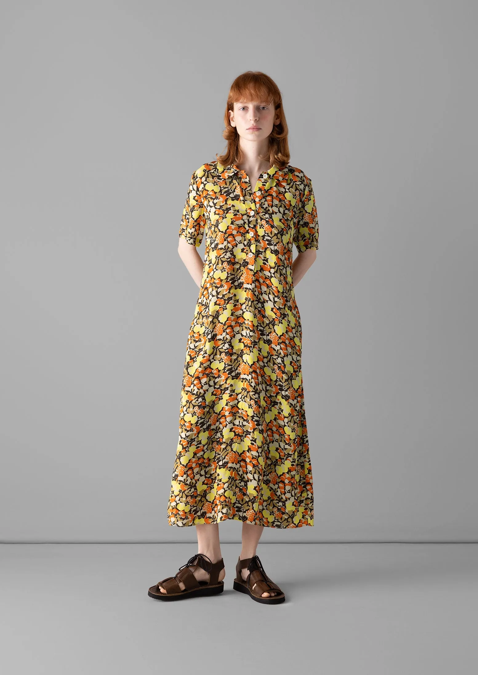 Hedgerow Print Crepe Shirt Dress | Burnt Orange sold by TOAST product image thumbnail 3