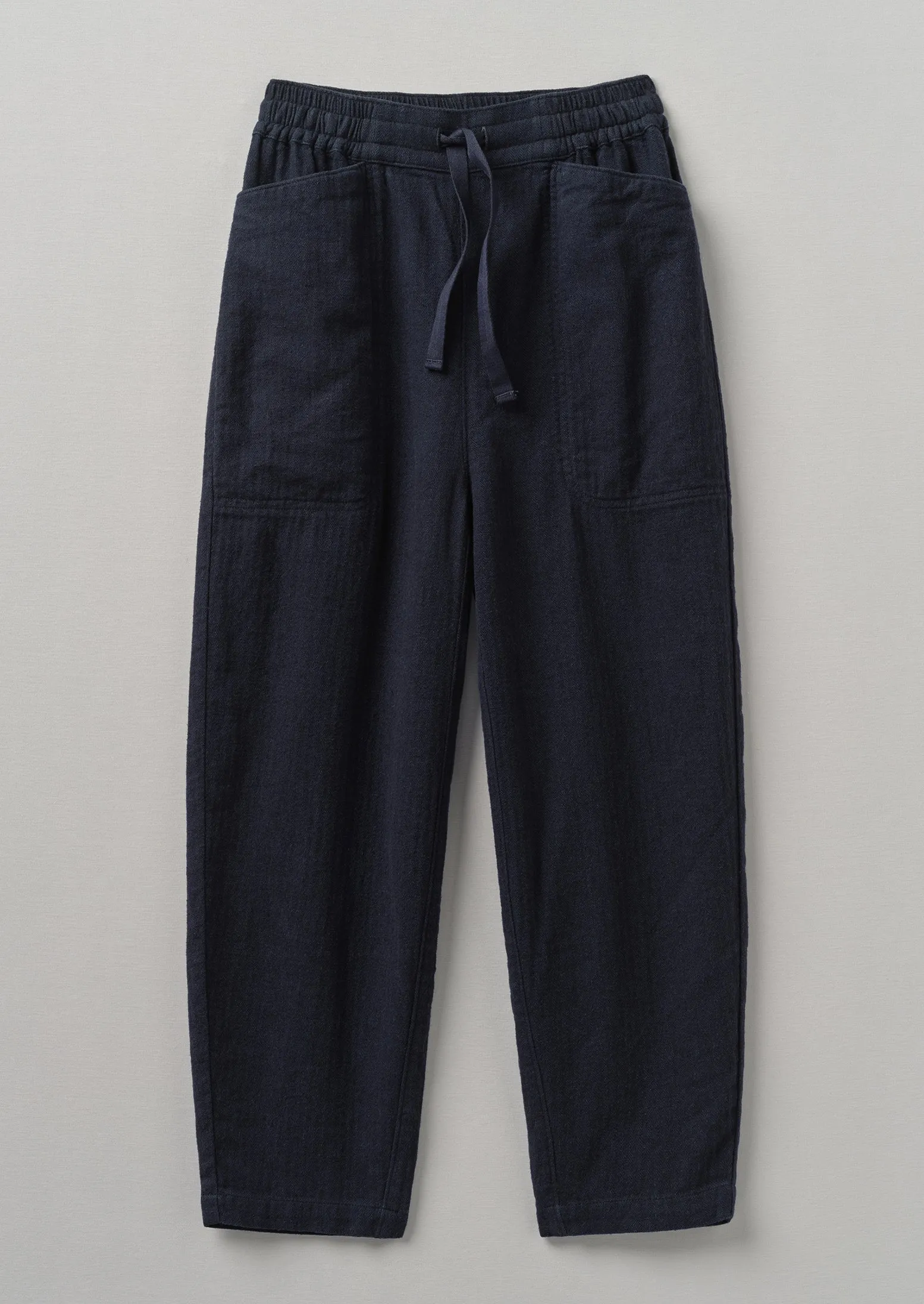 Brushed Cotton Linen Herringbone Trousers | Midnight sold by TOAST