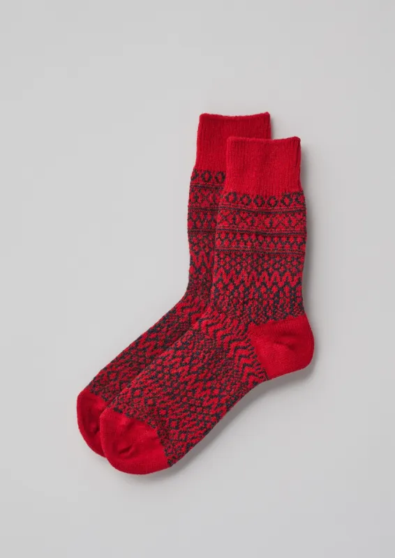 Nishiguchi Kutsushita Wool Jacquard Oslo Socks | Red sold by TOAST