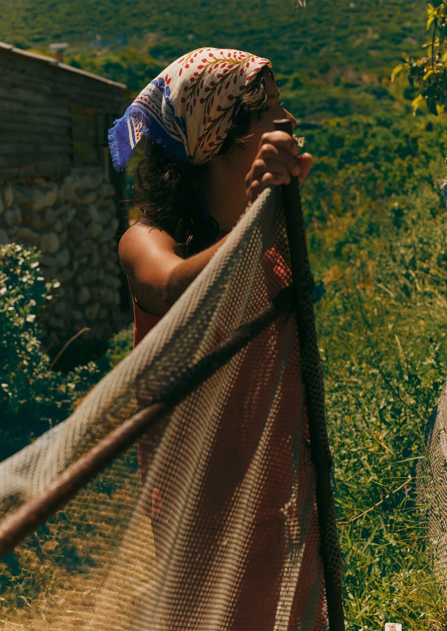 Berry Tree Linen Bandana | Vivid Red/Marine Blue sold by TOAST product image thumbnail 2