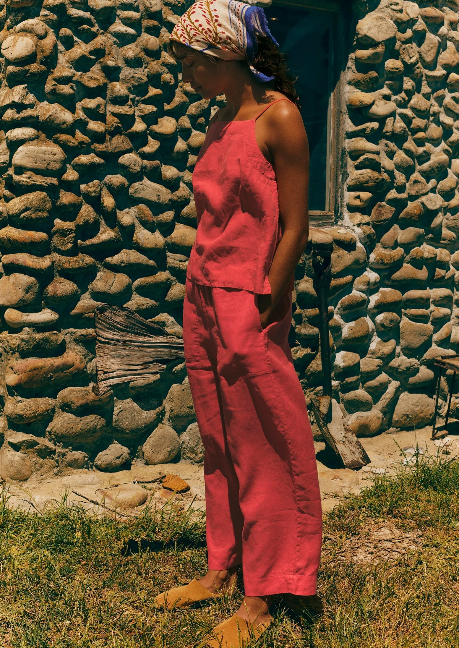 Berry Tree Linen Bandana | Vivid Red/Marine Blue sold by TOAST product image thumbnail 3