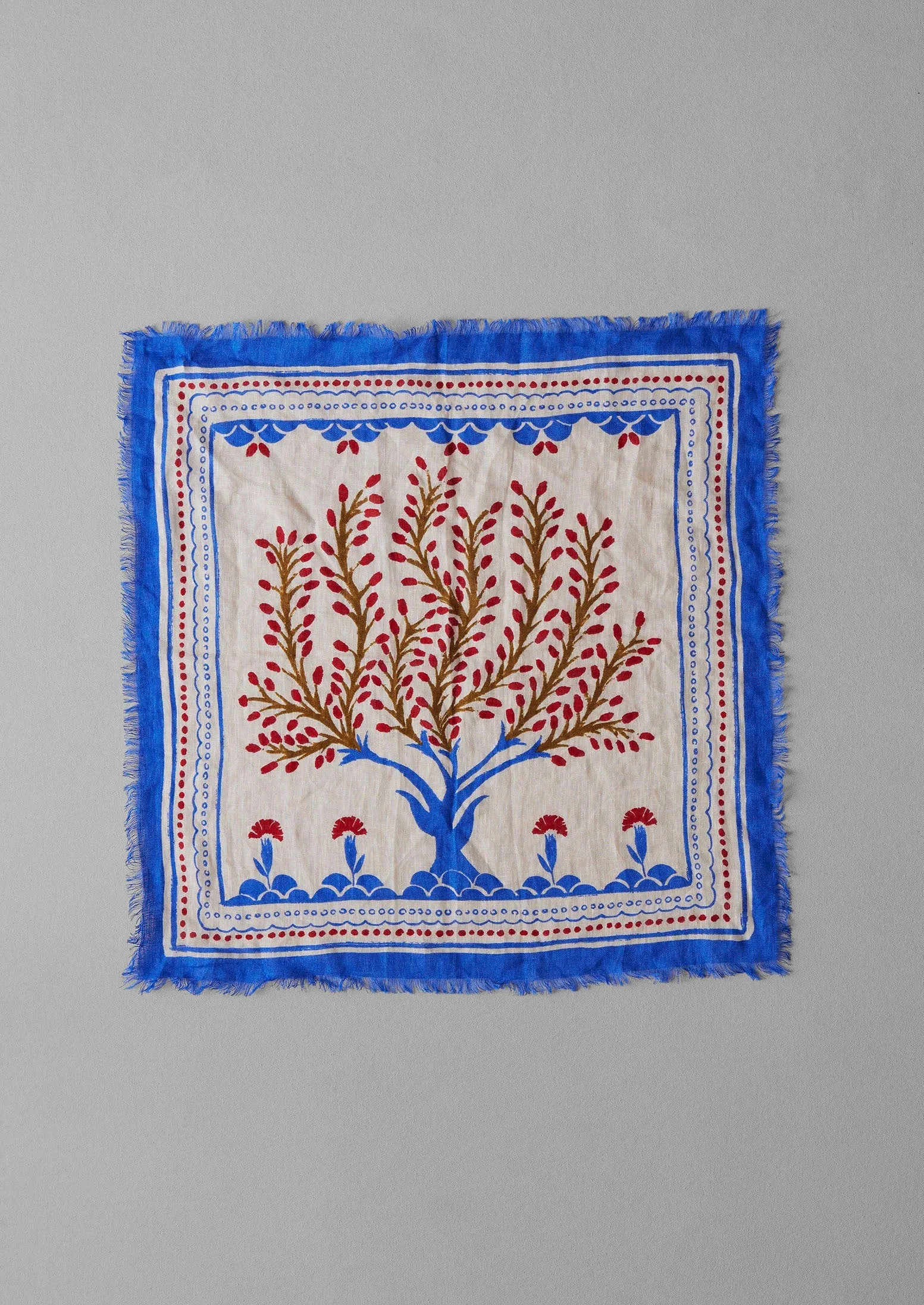 Berry Tree Linen Bandana | Vivid Red/Marine Blue sold by TOAST