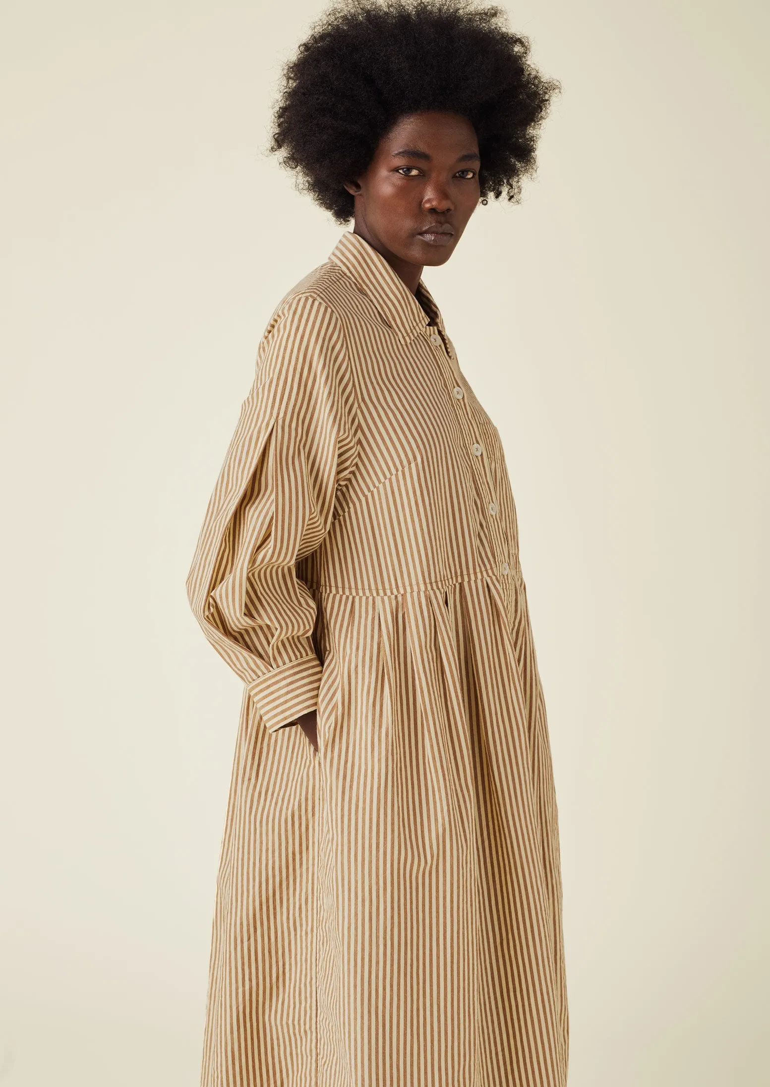 Fayre Stripe Organic Poplin Shirt Dress | Birch Brown sold by TOAST product image thumbnail 4