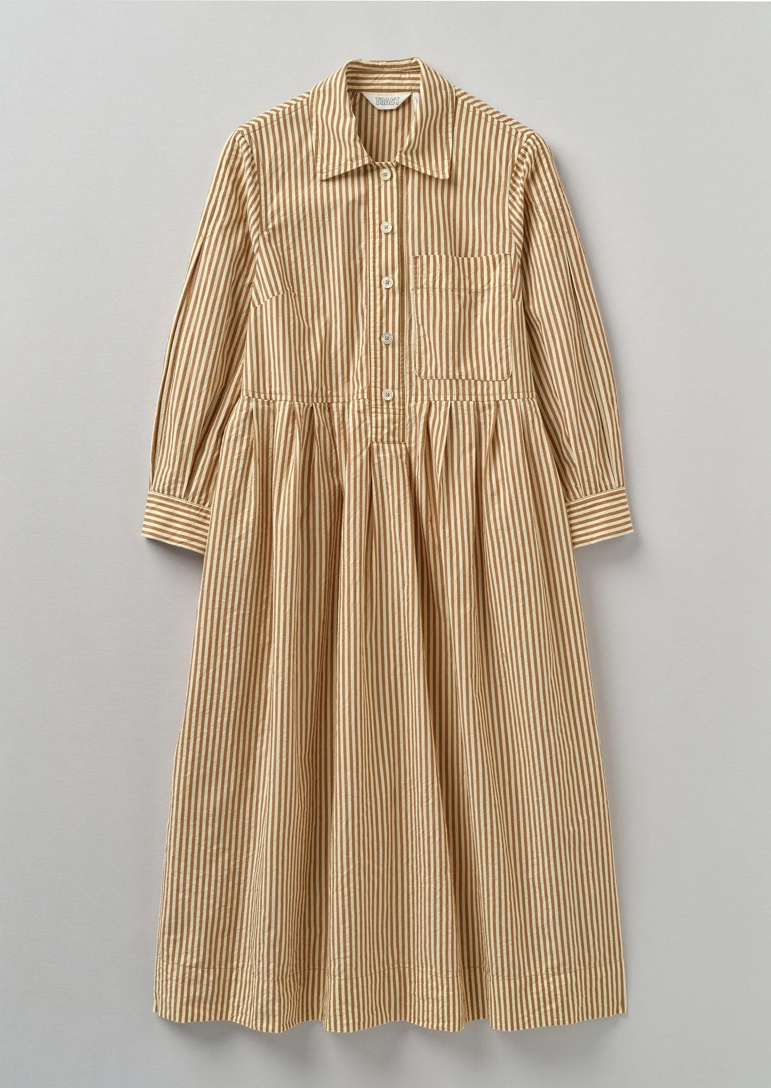 Fayre Stripe Organic Poplin Shirt Dress | Birch Brown sold by TOAST