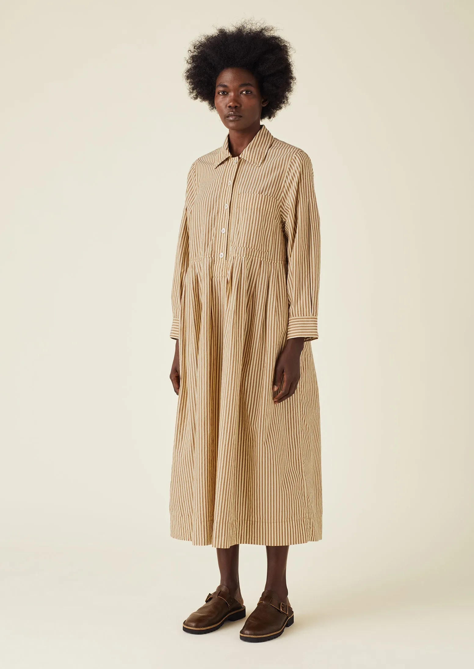 Fayre Stripe Organic Poplin Shirt Dress | Birch Brown sold by TOAST product image thumbnail 5