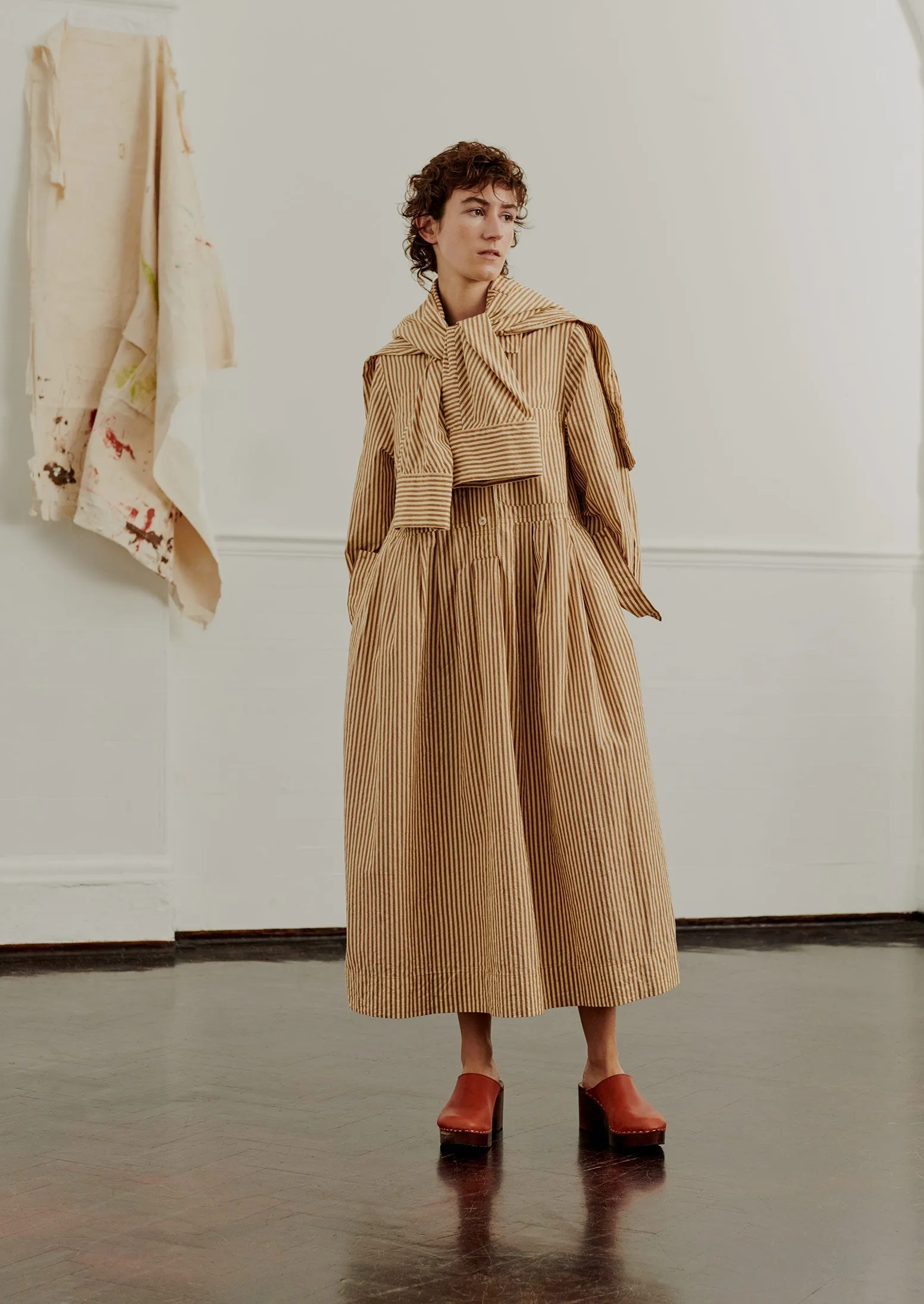 Fayre Stripe Organic Poplin Shirt Dress | Birch Brown sold by TOAST product image thumbnail 3