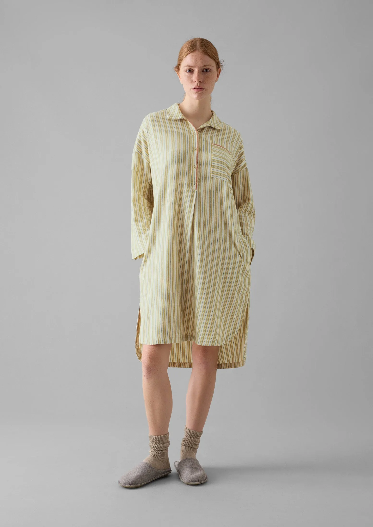 Nova Stripe Flannel Nightshirt | Ecru/Celery sold by TOAST product image thumbnail 2