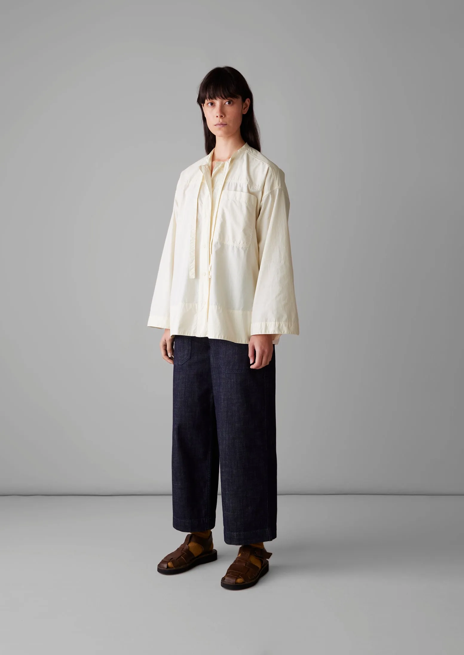 Tie Neck Cotton Poplin Shirt | Ecru sold by TOAST product image thumbnail 3