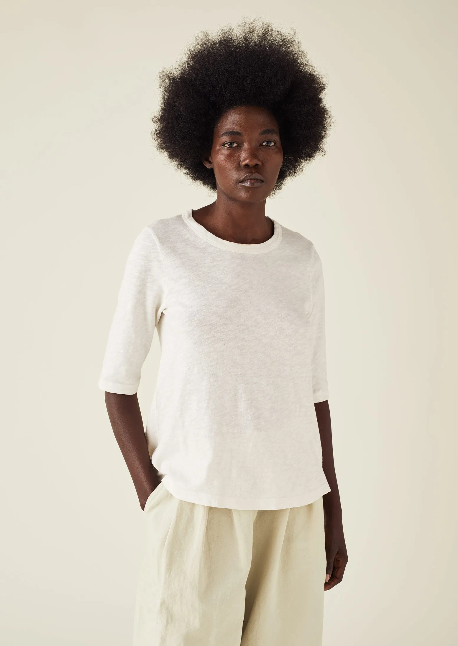 Emma Cotton Half Sleeve Tee | Chalk sold by TOAST product image thumbnail 2