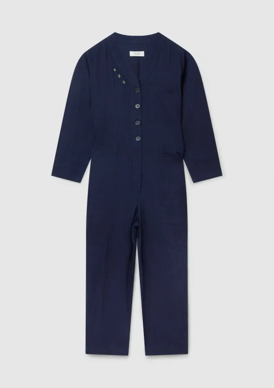 Renewed Indigo Cotton Twill Jumpsuit Size 8 | Indigo sold by TOAST