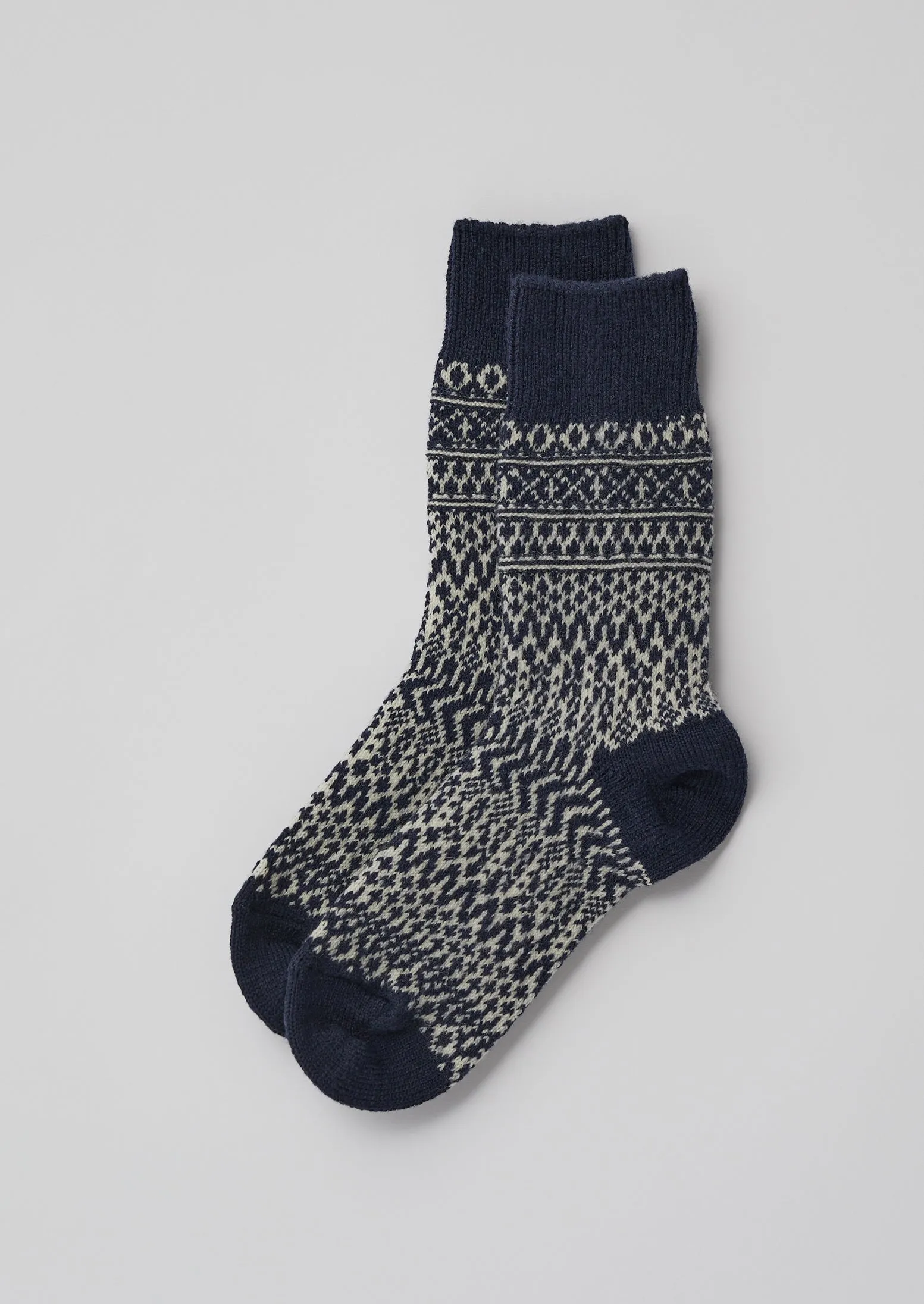 Nishiguchi Kutsushita Wool Jacquard Socks | Dark Blue/White sold by TOAST
