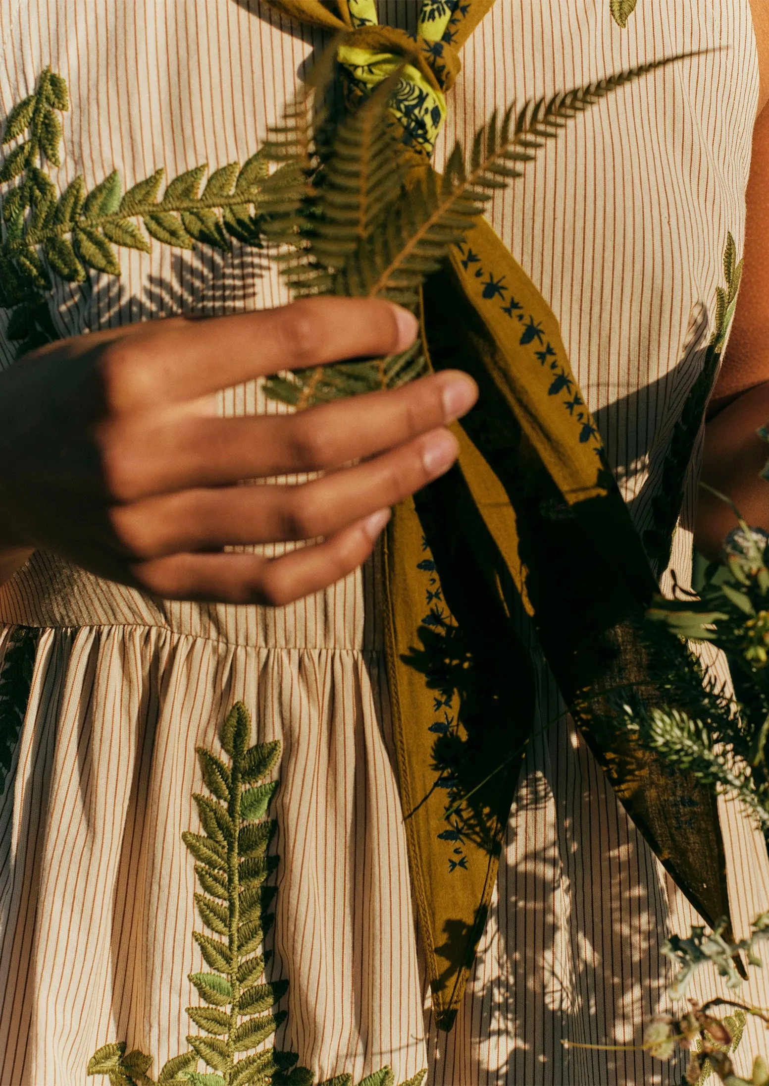 Leaf Embroidered Stripe Poplin Dress | Garden Leaf sold by TOAST product image thumbnail 3