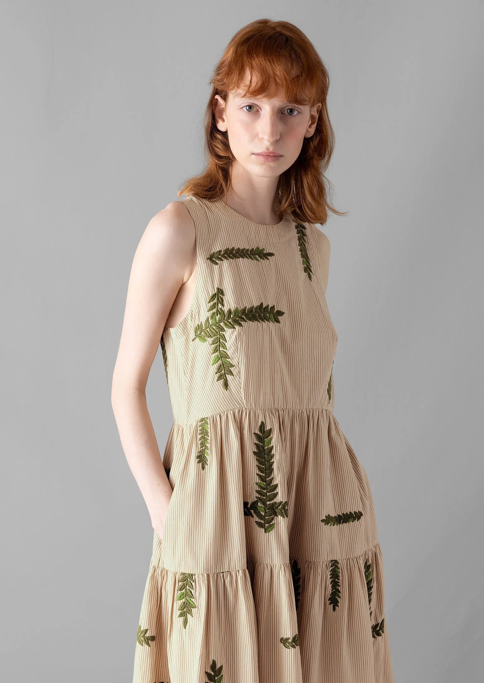 Leaf Embroidered Stripe Poplin Dress | Garden Leaf sold by TOAST product image thumbnail 5